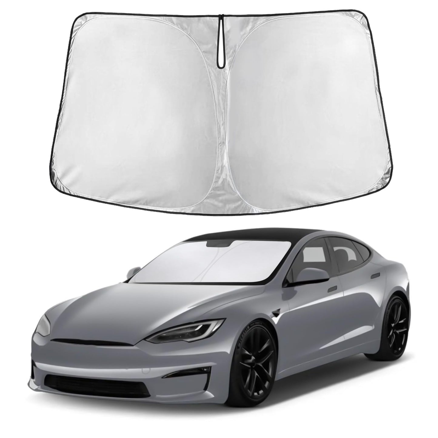 Windshield Sunshade for Tesla Model S Plaid 2021 2026, UV Heat Blocker & Sun Cov1