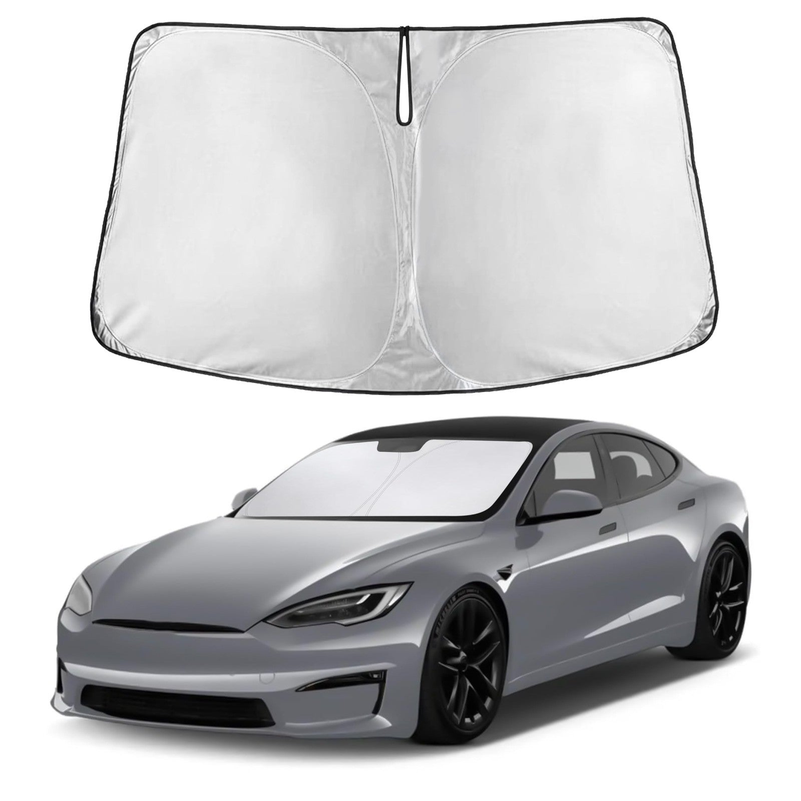 Windshield Sunshade for Tesla Model S Plaid 2021 2026, UV Heat Blocker & Sun Cov1