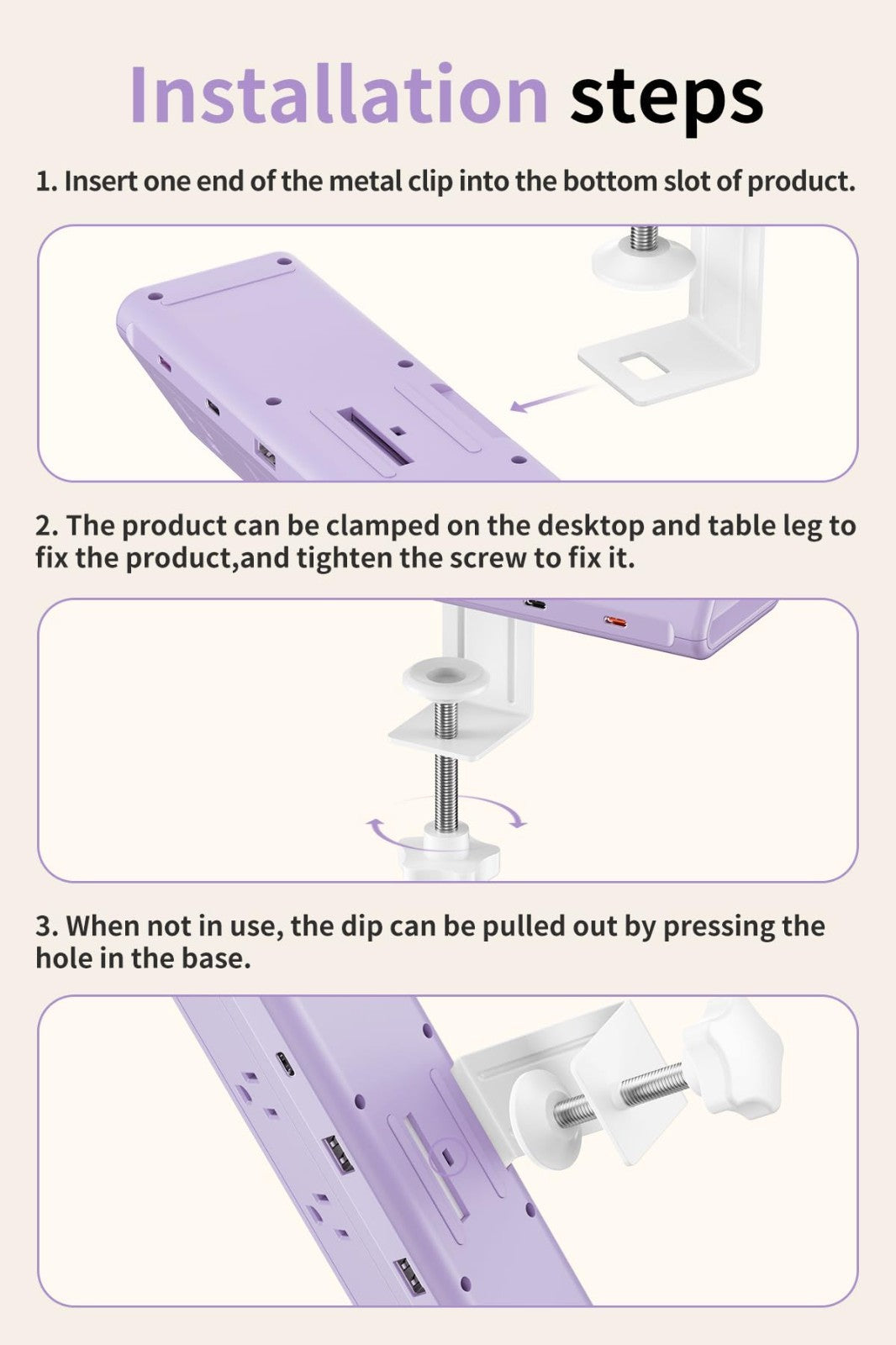 6.5FT Desk Clamp Power Strip   5 AC Outlets, 6 USB Ports, PD 40W Fast Charge7