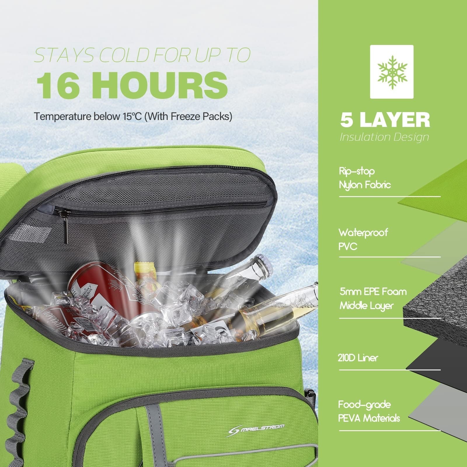 Insulated Soft Cooler Backpack - 35/50 Can Capacity for Camping, Hiking & Beach2