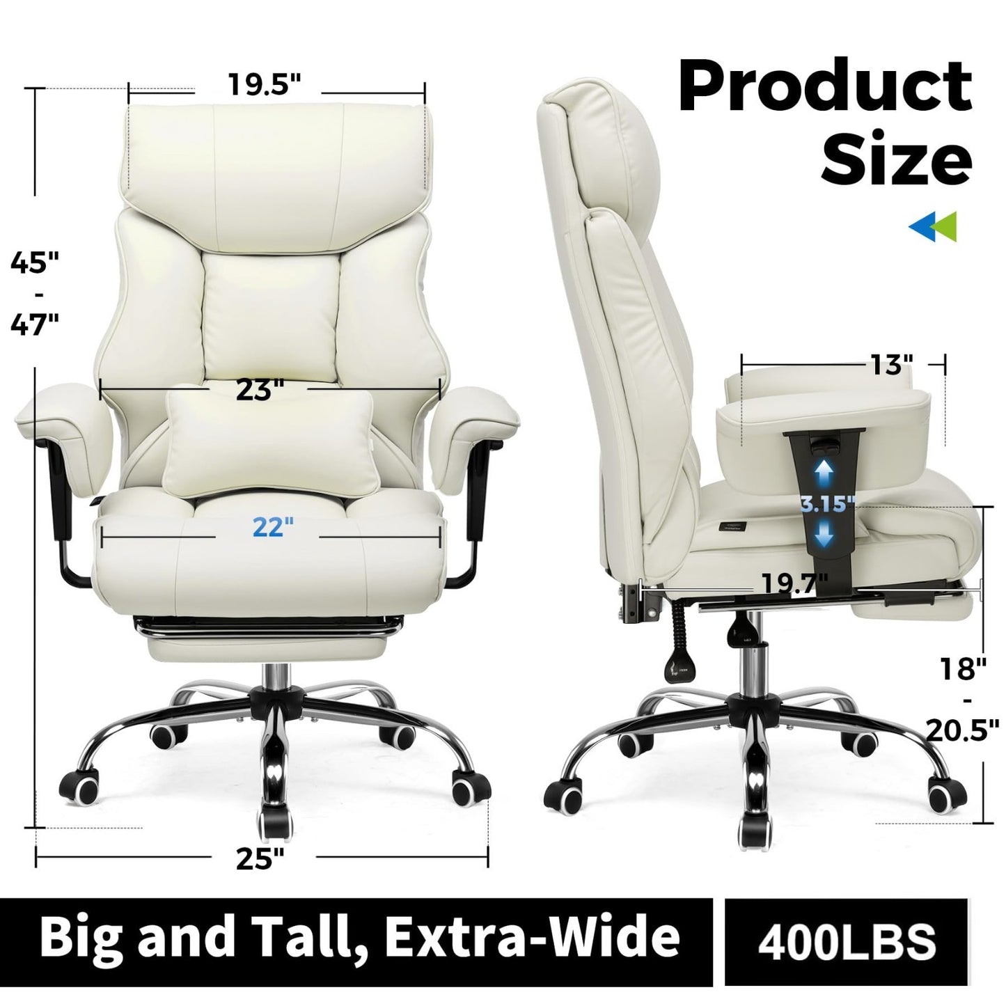 Big & Tall Gaming Chair 400lbs Heavy Duty Office Chair with Footrest, Ergonomic2