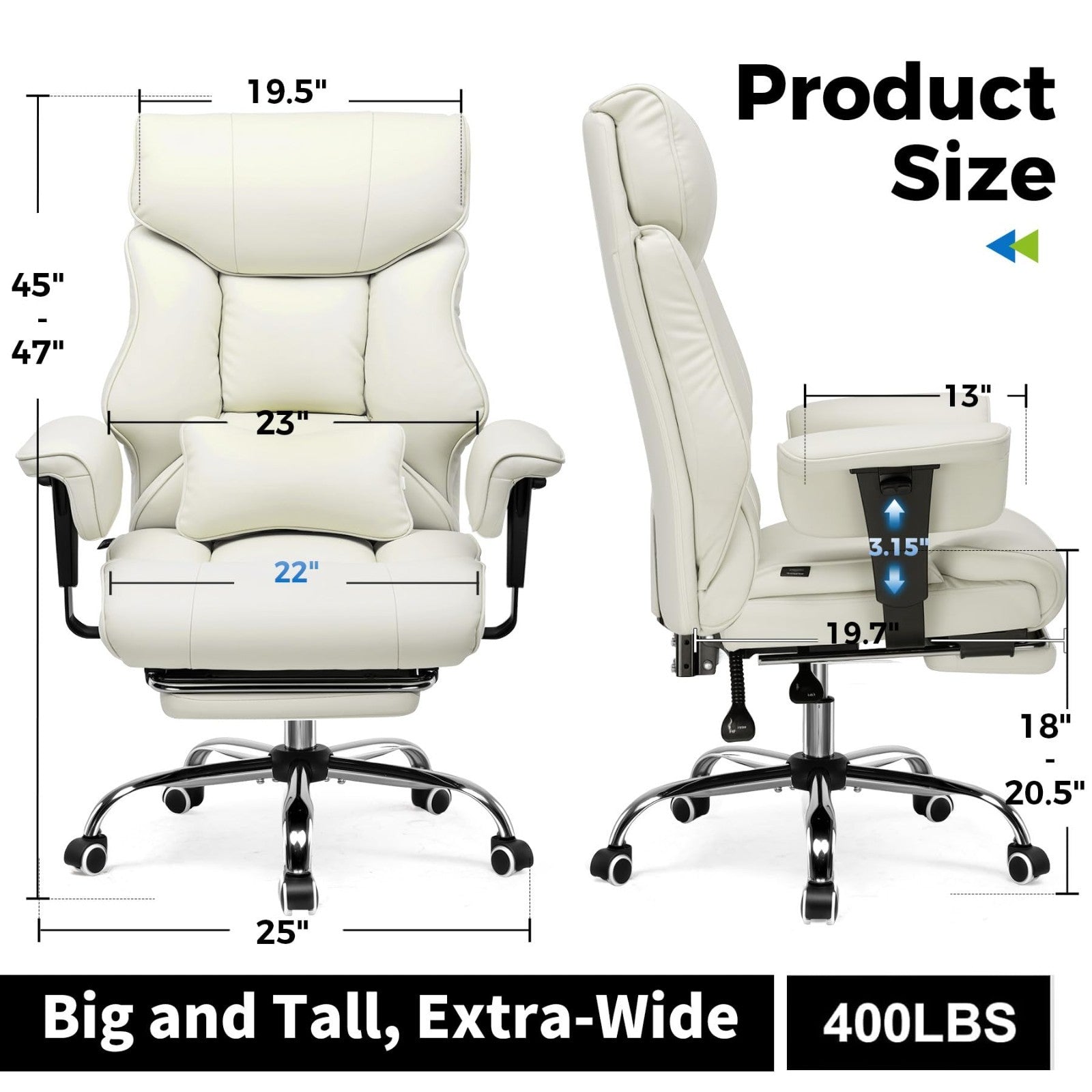 Big & Tall Gaming Chair 400lbs Heavy Duty Office Chair with Footrest, Ergonomic2