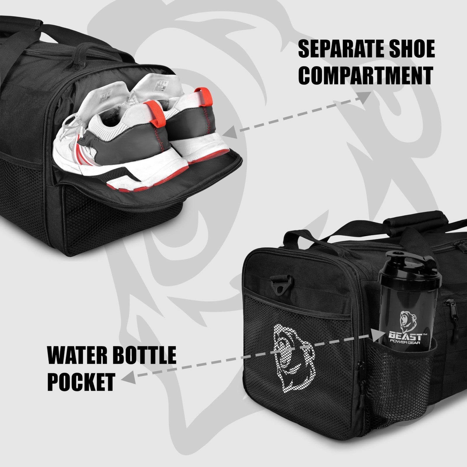 Versatile Gym Duffle Bag for Workout, Boxing, MMA - Shoes Compartment & Adjustab3