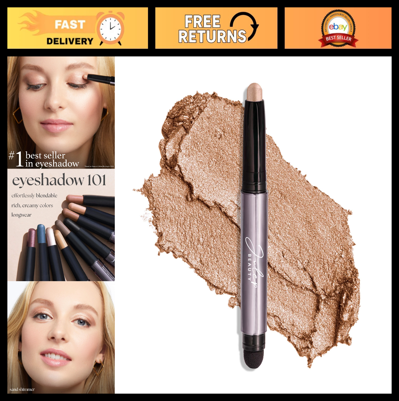 Crème-to-Powder Eyeshadow Stick - Sand Shimmer, Long-Lasting, Easy Application0