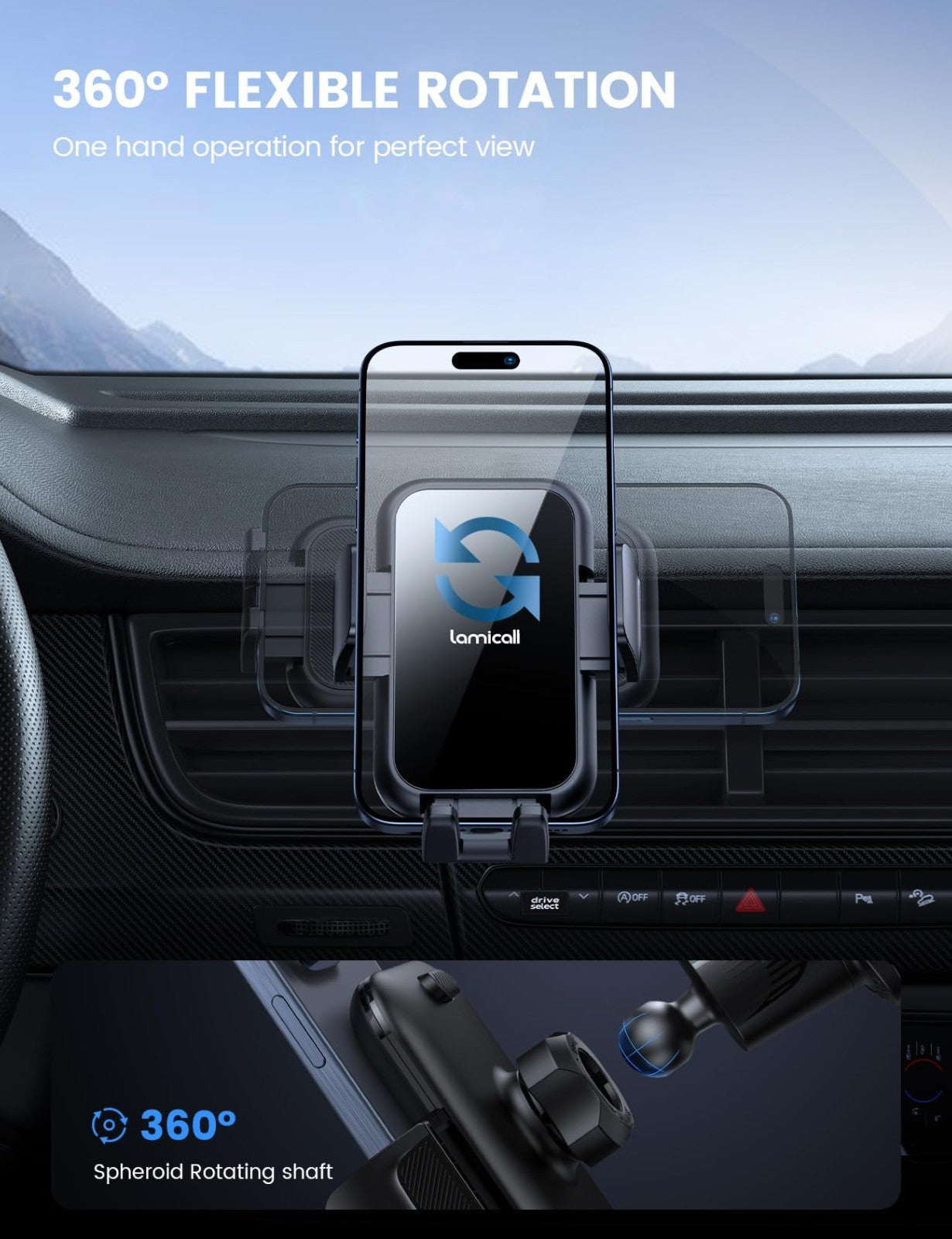 Wider Clamp Car Phone Holder for Air Vent   Metal Hook, Thick Case Friendly, Han4