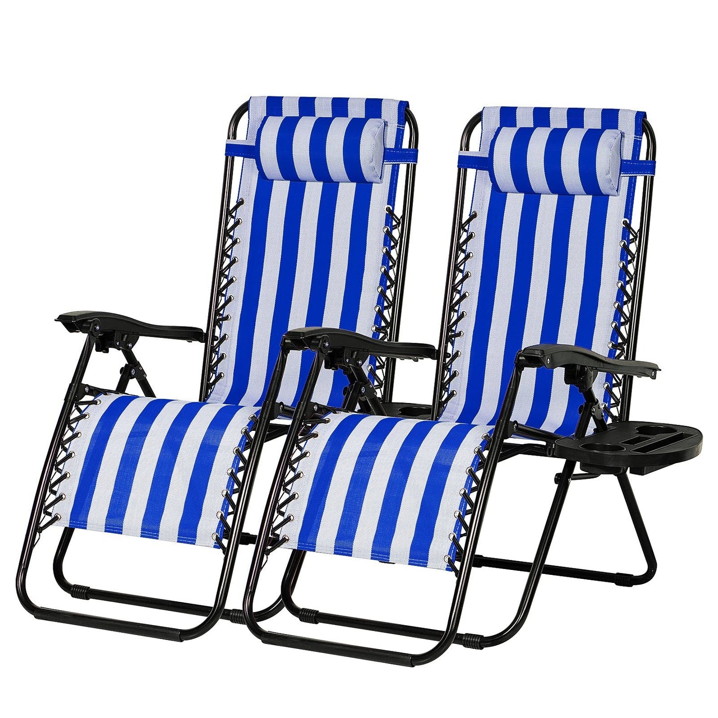 Set of 2 Adjustable Zero Gravity Lounge Chairs   Steel Mesh Recliners with Pillo1