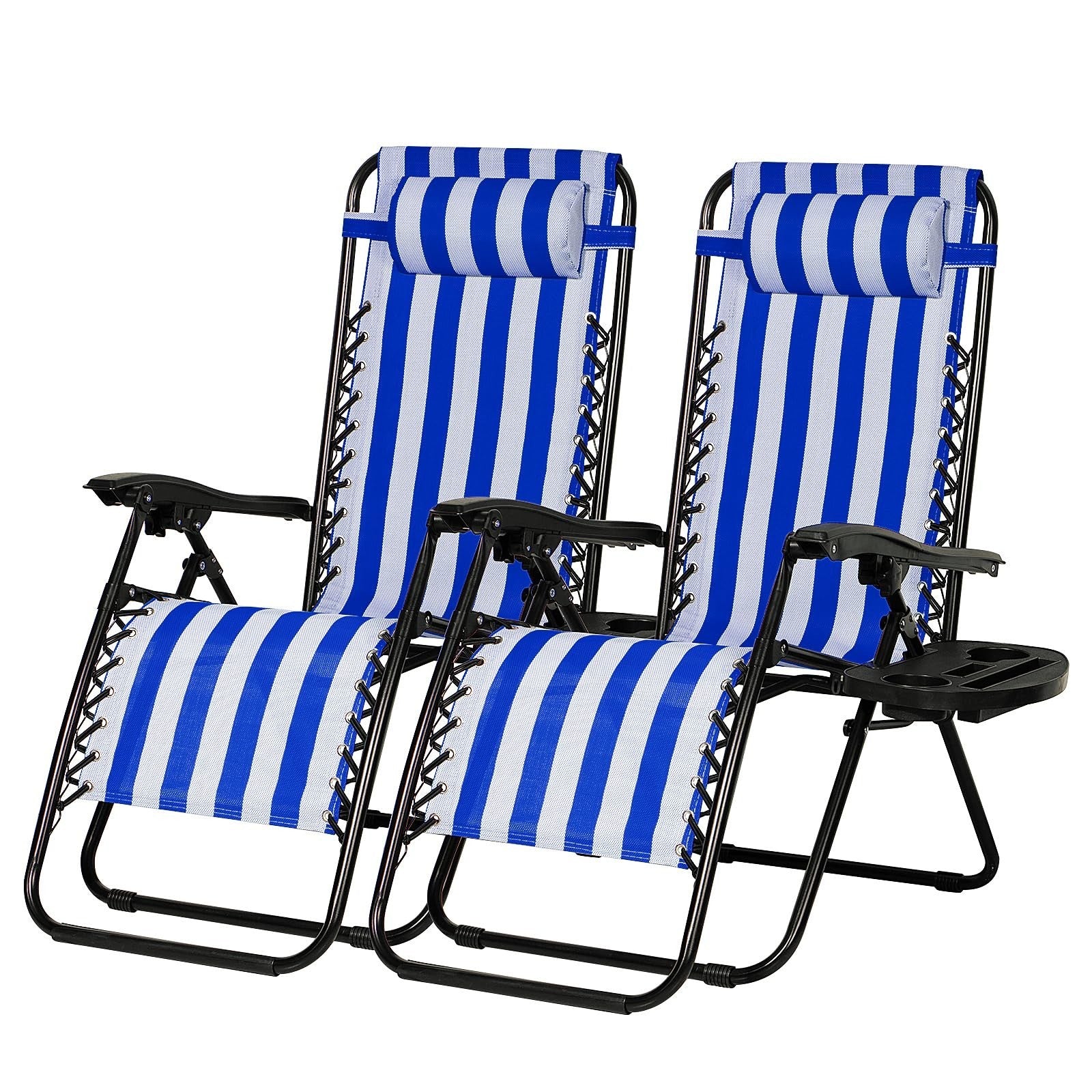 Set of 2 Adjustable Zero Gravity Lounge Chairs   Steel Mesh Recliners with Pillo1