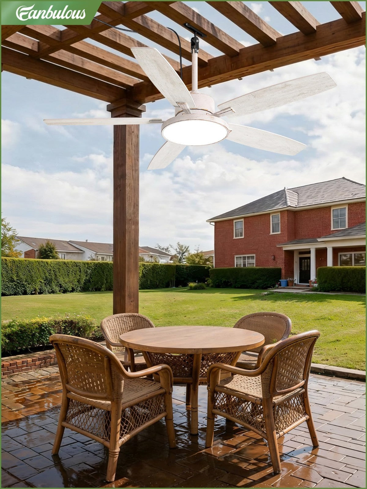 52" Waterproof Outdoor Ceiling Fan with Light, 6 Speed DC Motor for Patio, Gazeb7