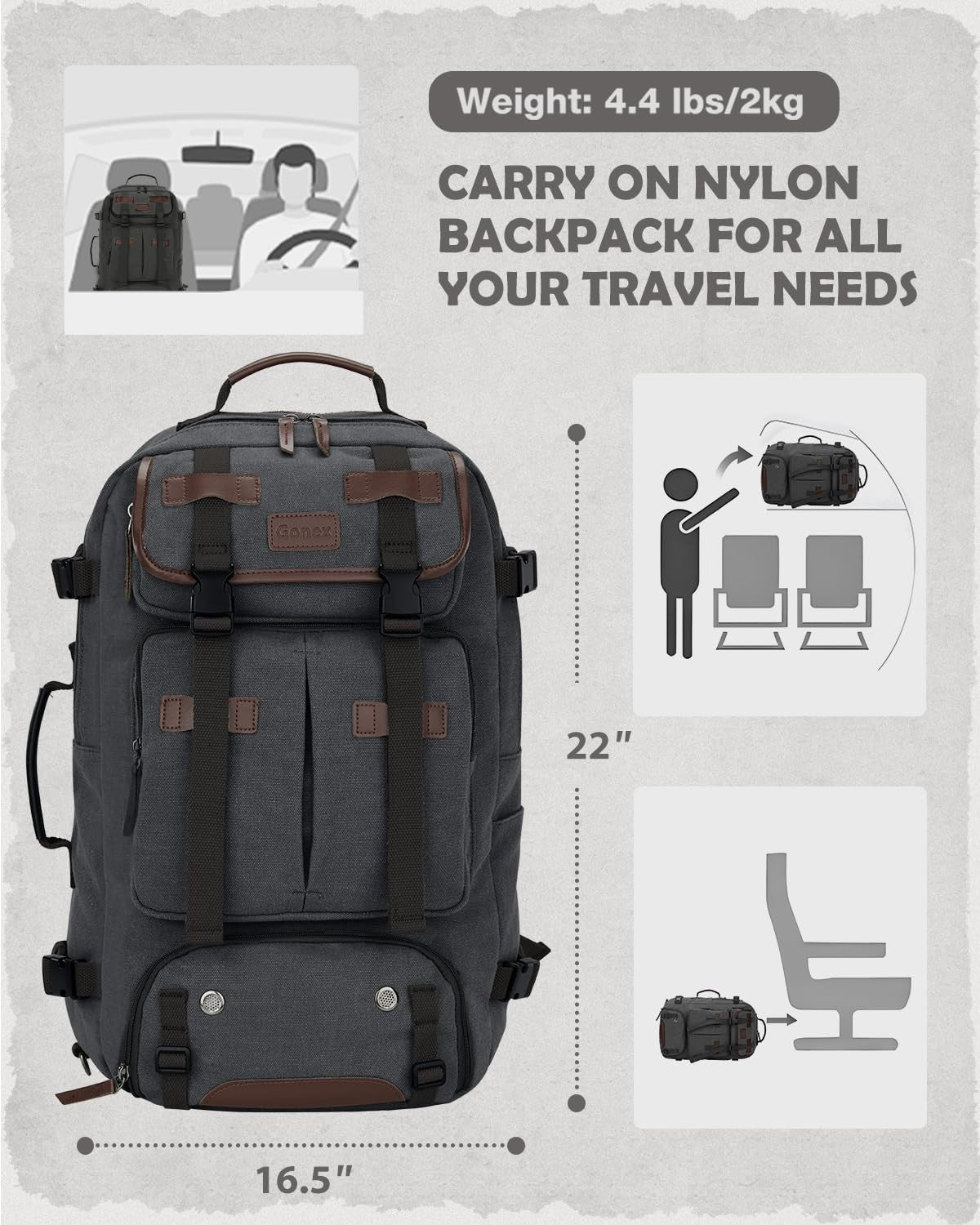 40L Convertible Laptop Backpack, Airline Approved, Travel Friendly, Dark Grey2