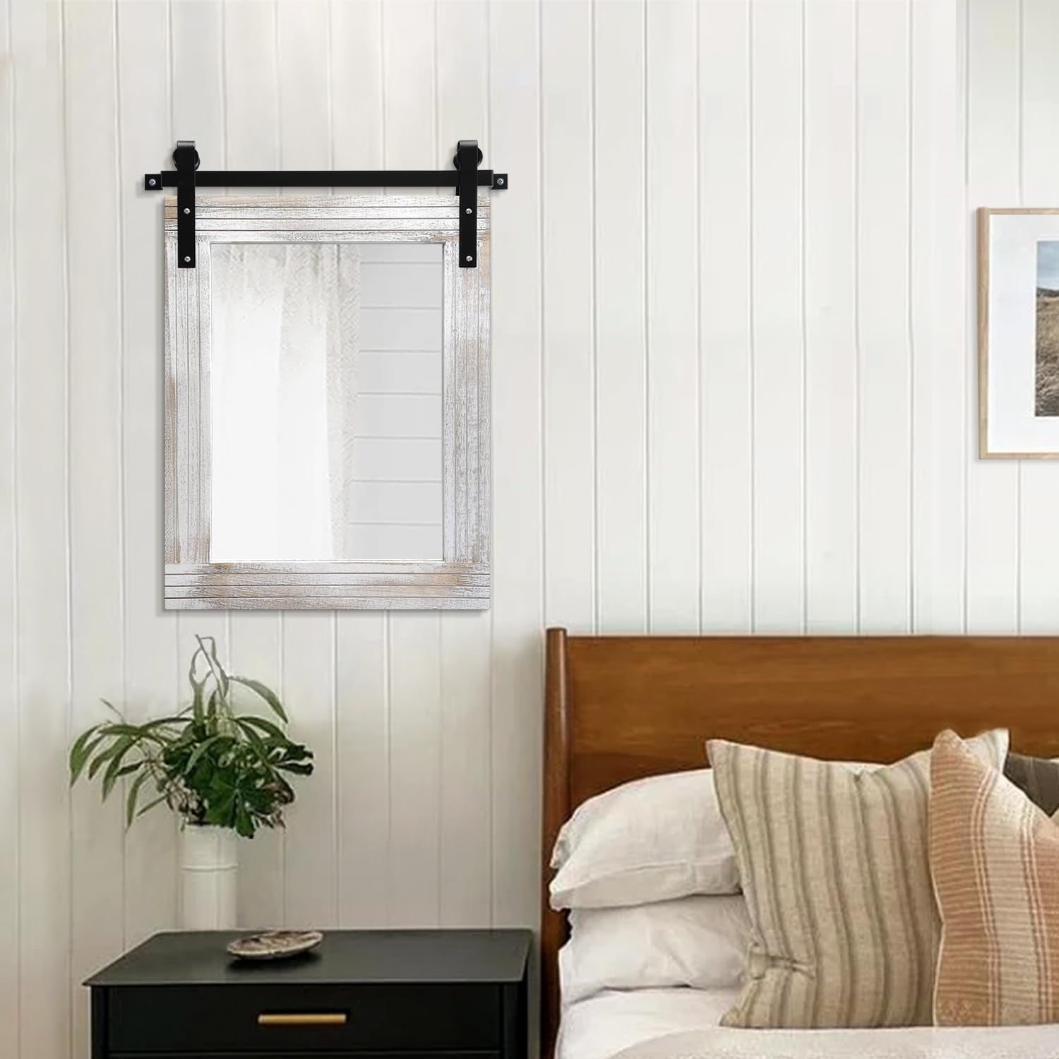 Rustic Barn Door Mirror - 20"x16" Wood Framed Decorative Wall Mirror for Bedroom4
