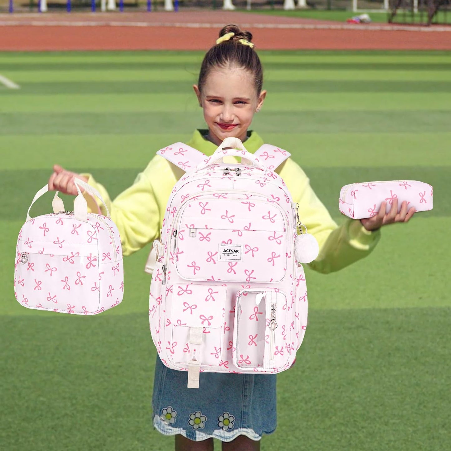 Stylish Girls Backpack with Lunch Bag & Pencil Pouch   Teen Laptop Bookbag, Beig2