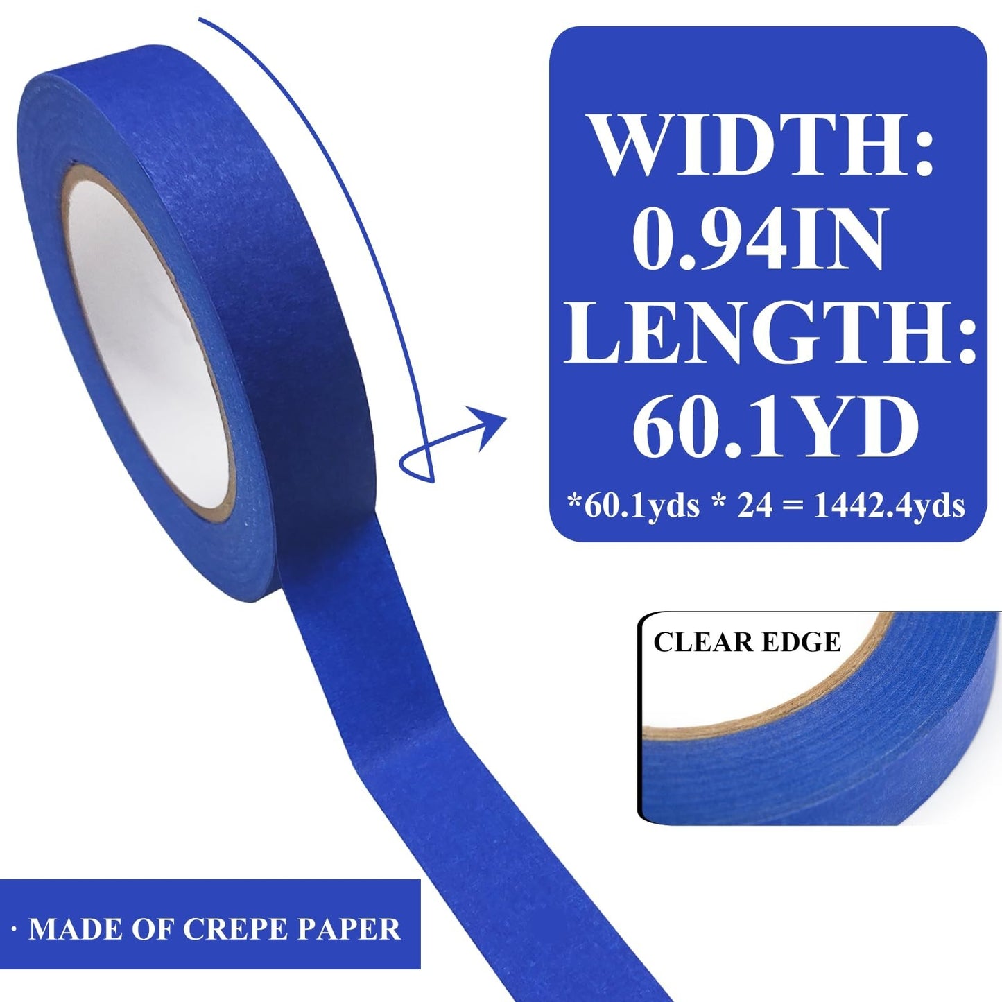 Multi Surface Blue Masking Tape   24 Rolls, Easy Removal Painters Tape, 1442.4yd2