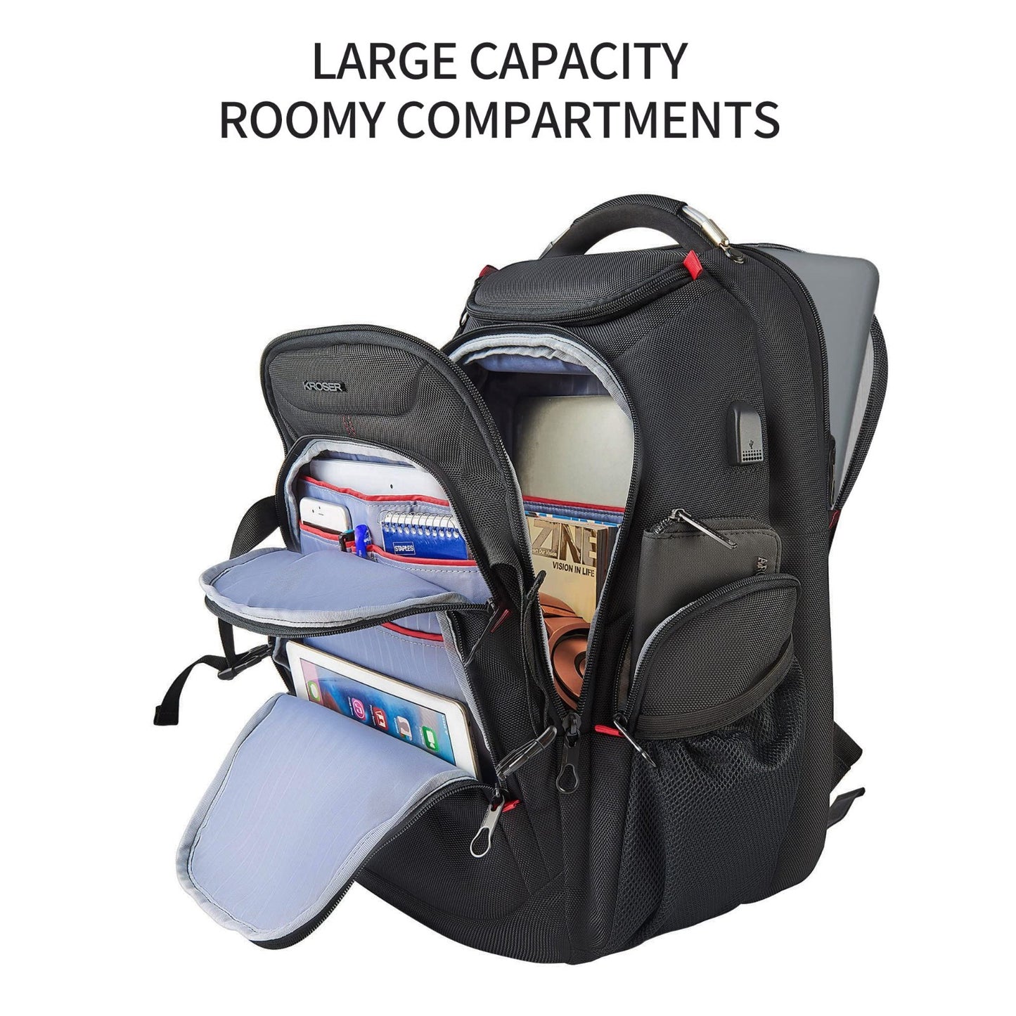 17.3" Travel Laptop Backpack, Water Repellent Business Daypack, RFID Pockets, St6