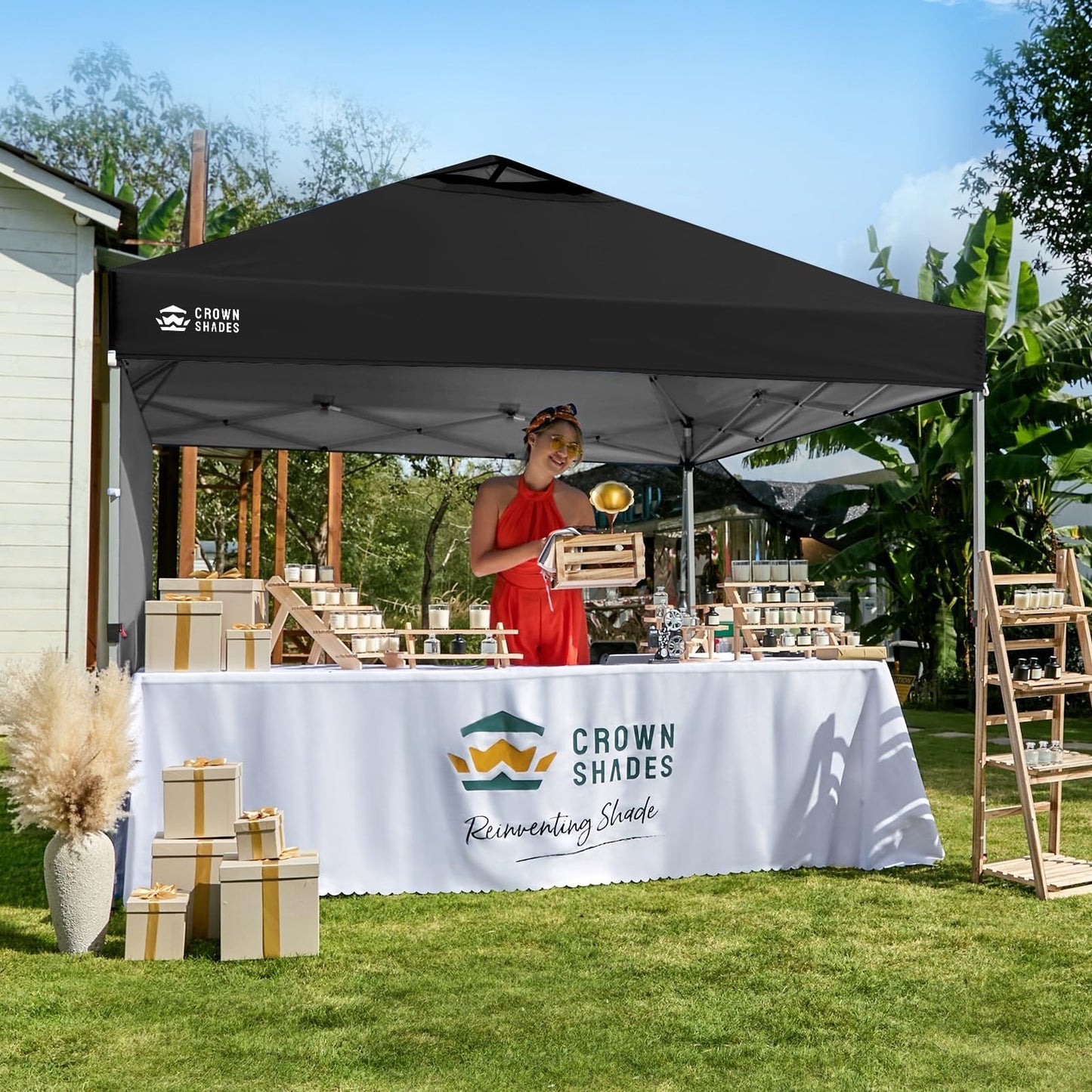 10x10 Pop Up Canopy Tent with Side Wall, Easy Setup Outdoor Shelter, Beach Gazeb2
