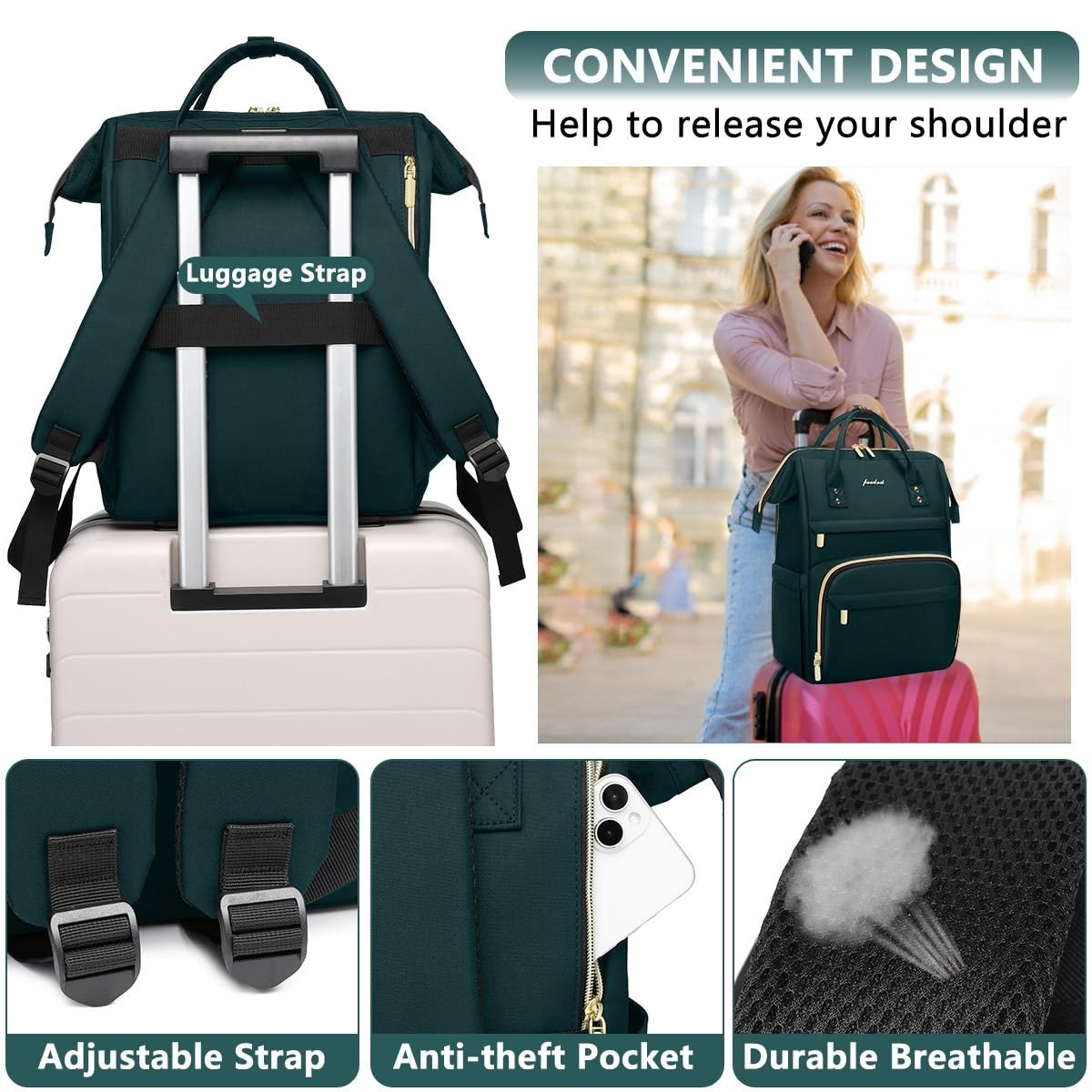 Stylish 15.6" Laptop Backpack for Women   Waterproof Travel Work Bag, Nurse Teac3