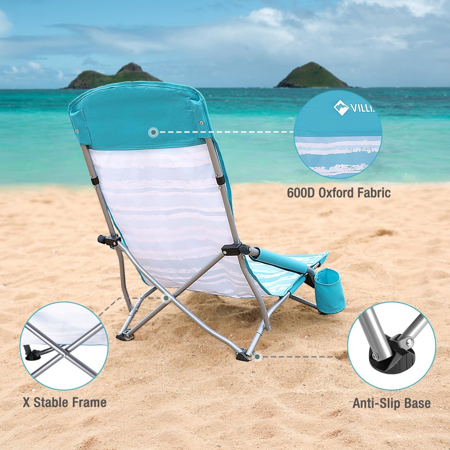 2 Pack Lightweight Folding Beach Chairs - High Back, Portable with Cup Holder -9