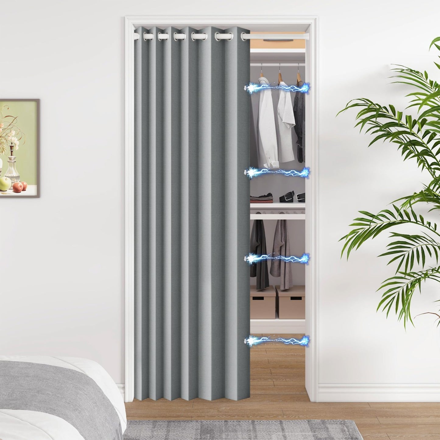 100% Blackout Magnetic Folding Door Curtain   Accordion Style Privacy Panel, W521