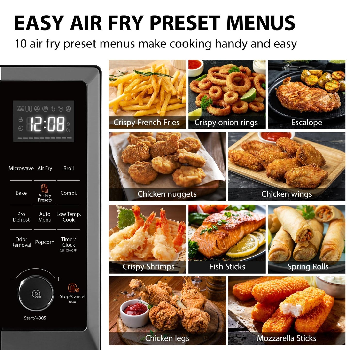 8 in 1 Air Fryer Microwave Combo, 1.0 Cu.Ft, Black Stainless Steel, Convection &3