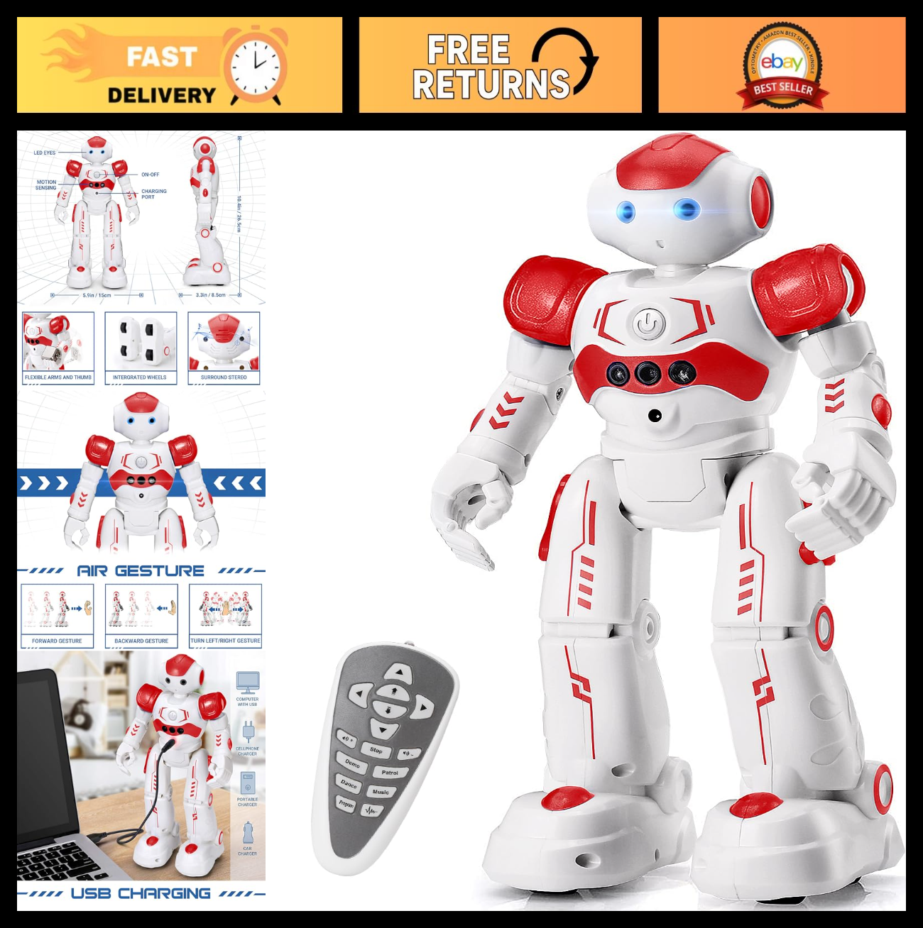 Programmable RC Robot Toy for Kids   Gesture Control, Smart Remote, Gift for Age0