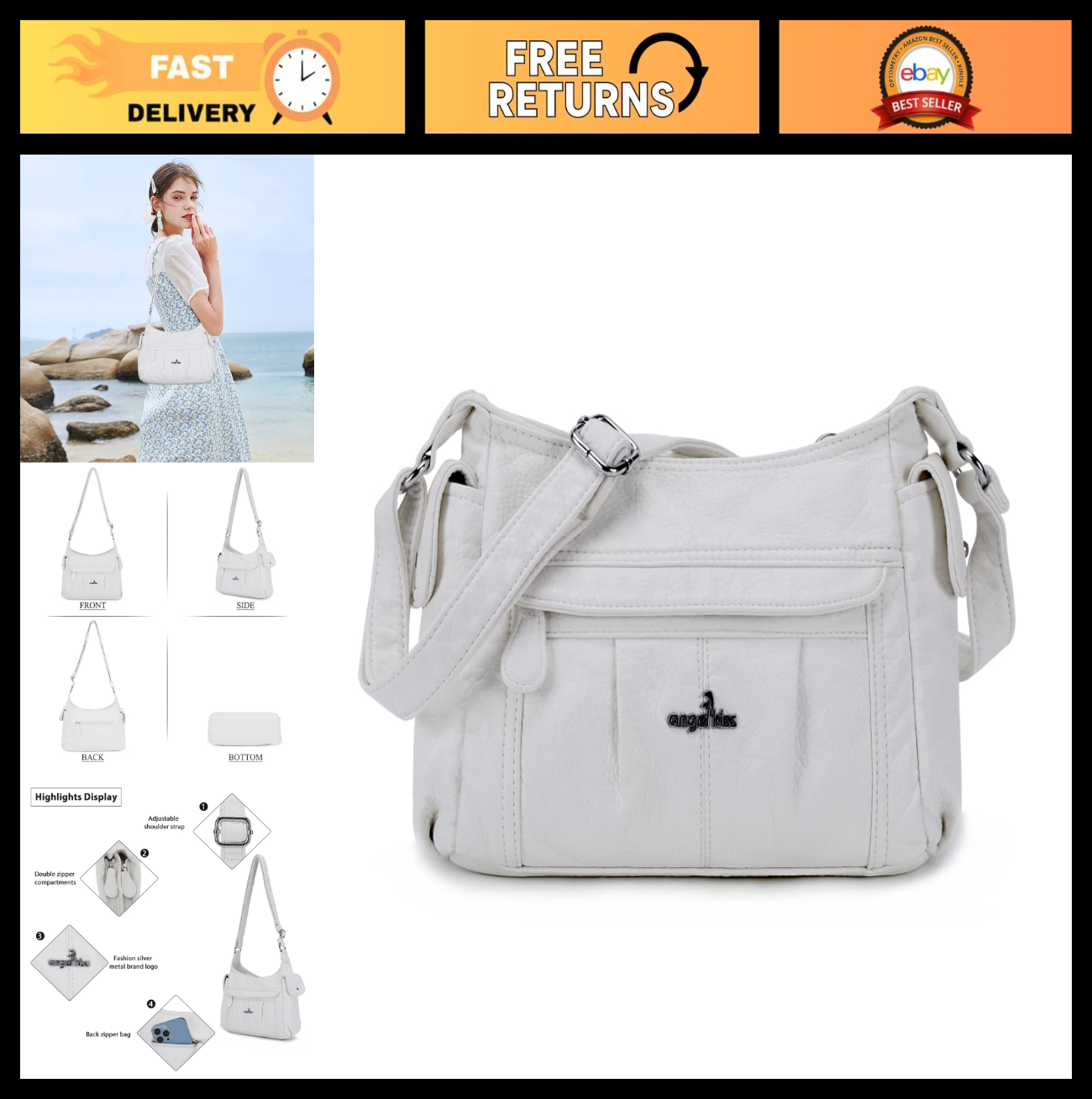 Stylish Crossbody Bags for Women   Medium Faux Leather Shoulder Handbags & Purse0