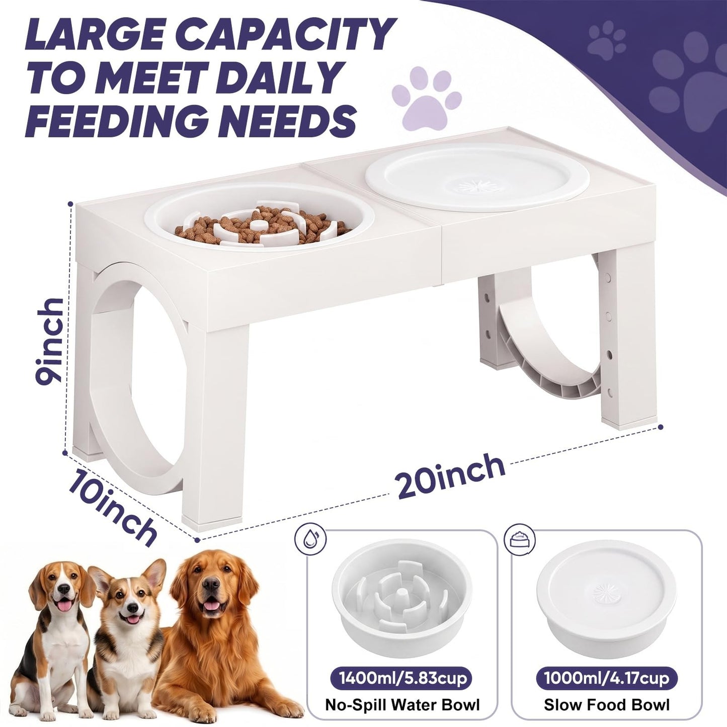 Elevated Dog Bowls for Large Breeds   Adjustable Height Slow Feeder Stand 9 14in7