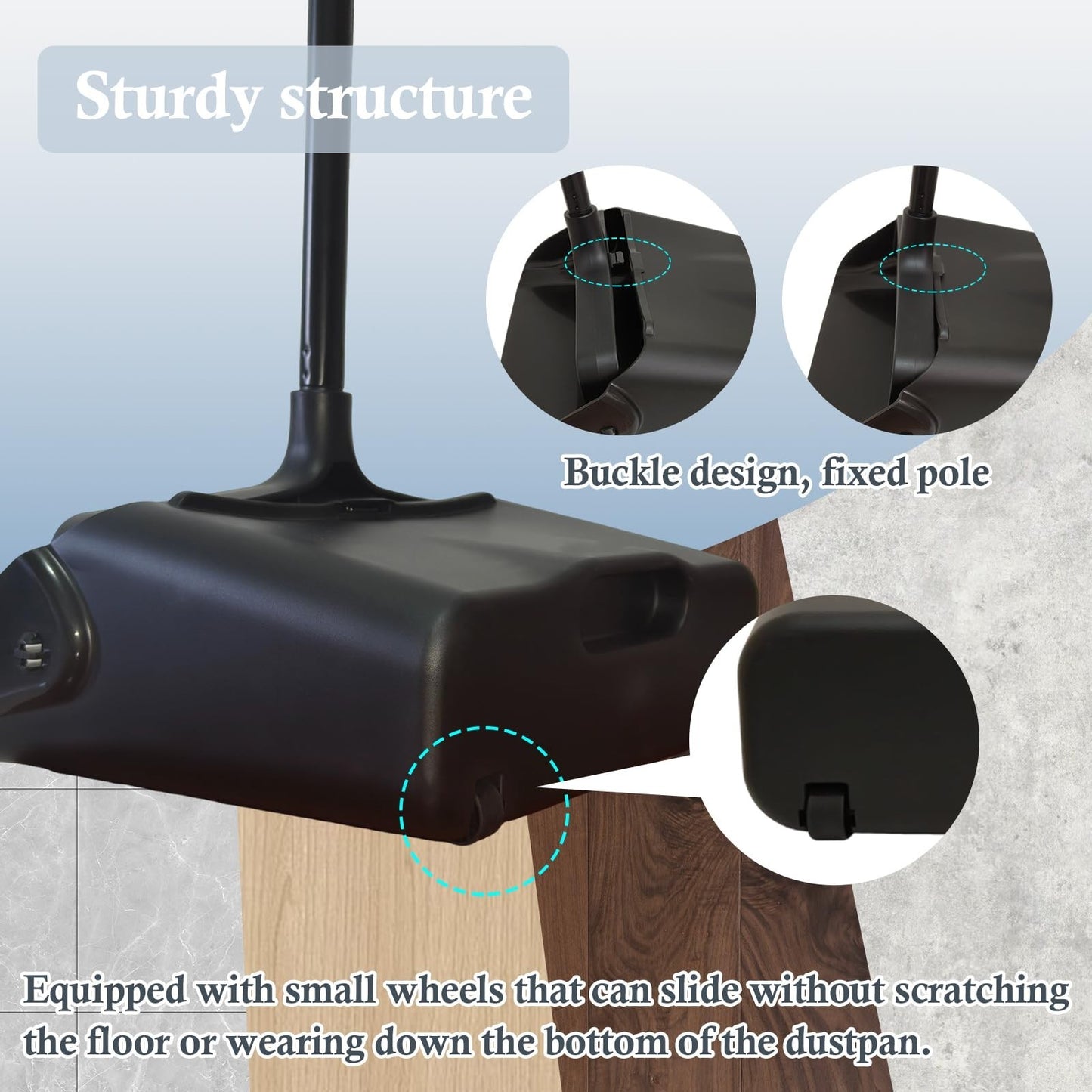 Upright Dustpan with Long Handle & Wheels, Heavy Duty, Large Capacity for Home &4