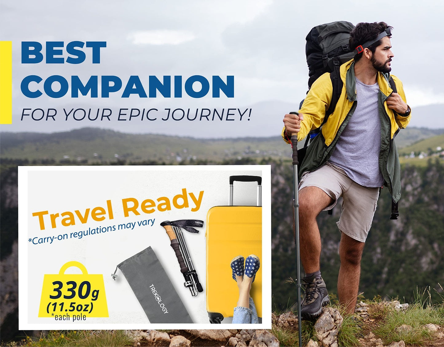 Lightweight Adjustable Trekking Poles with Cork Grip – Compact Hiking Sticks for4