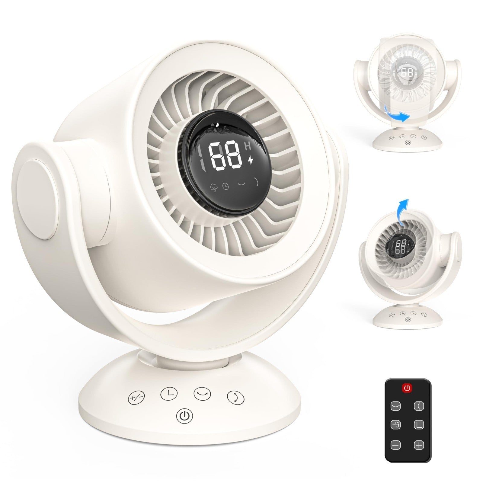 Quiet 100 Speed Oscillating Fan with Remote, 10H Timer, USB Rechargeable for Hom1