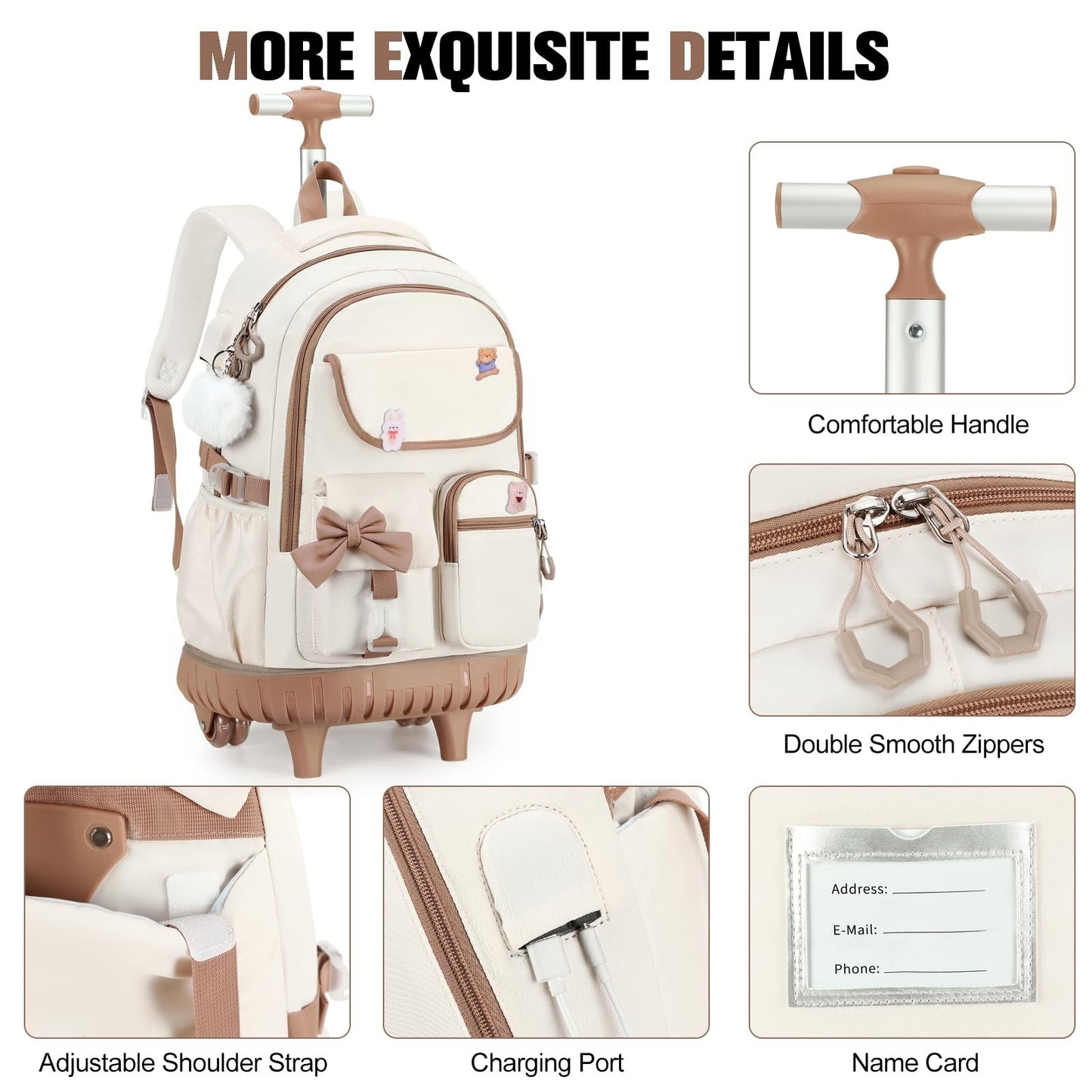 Rolling Backpack for Girls   Wheeled School Bag with Lunch Bag & Pencil Pouch, B5