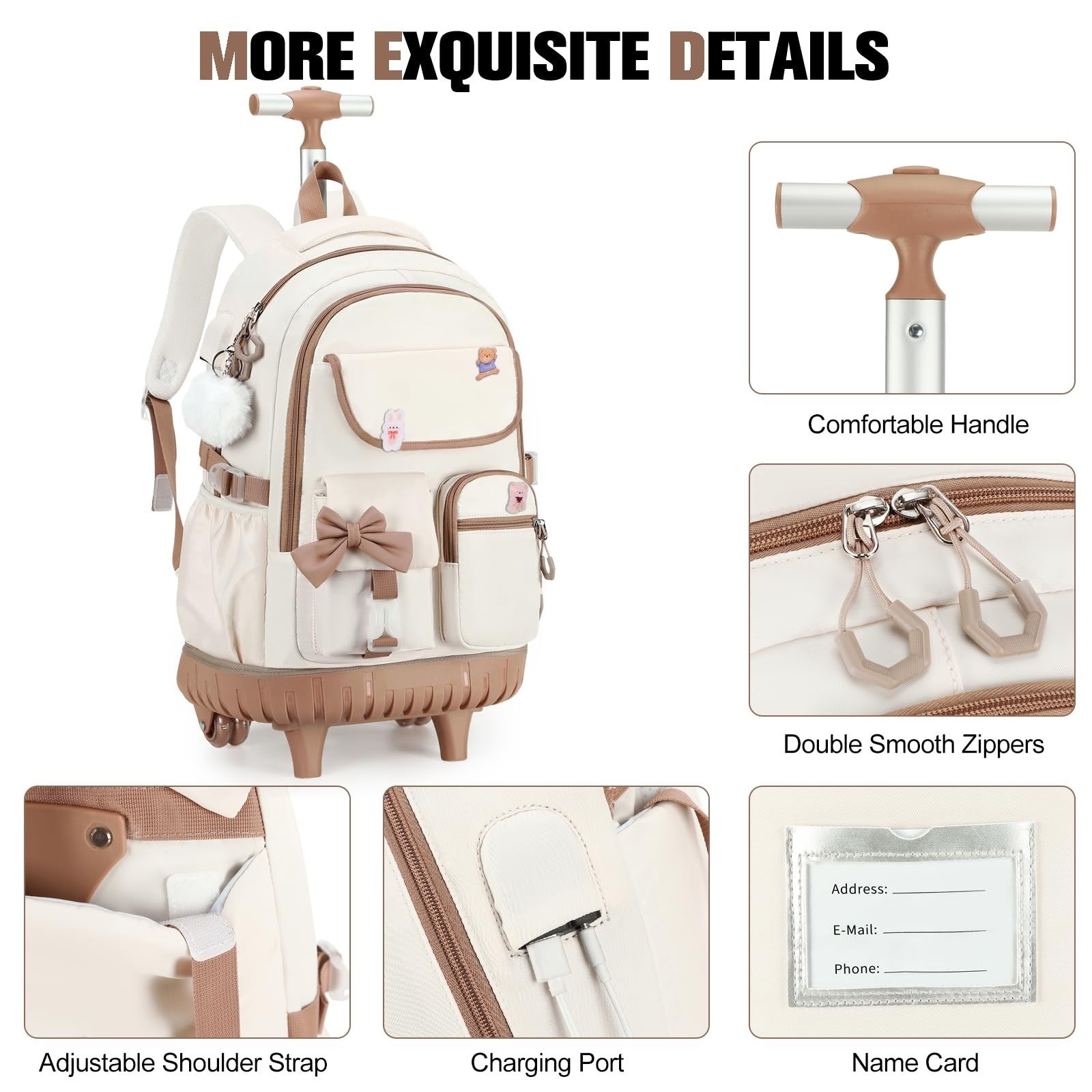 Rolling Backpack for Girls   Wheeled School Bag with Lunch Bag & Pencil Pouch, B5