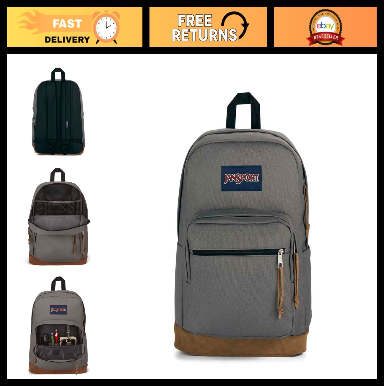 Durable Daypack Backpack with 15" Laptop Sleeve, Spacious Main Compartment & Wat0