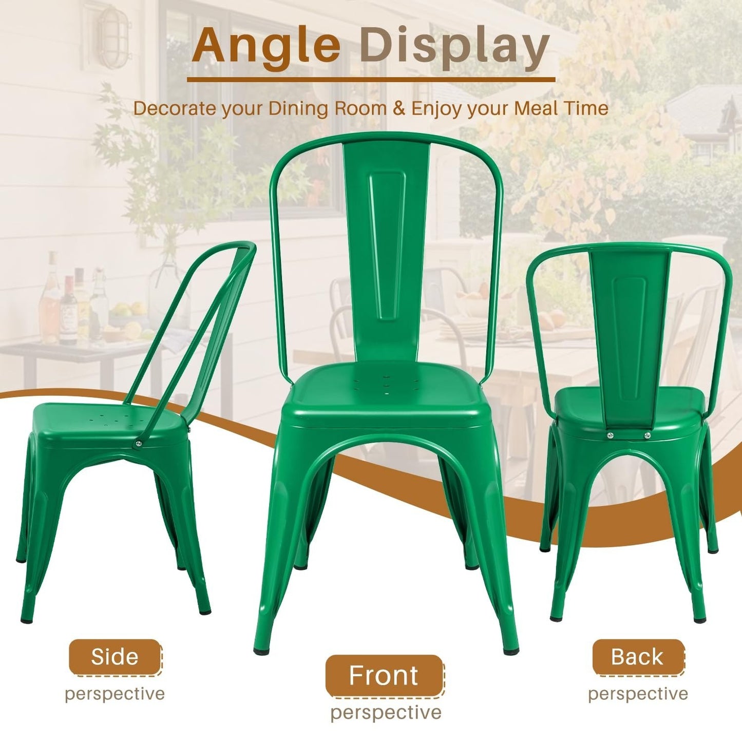 Stackable Metal Dining Chairs Set of 4   Indoor Outdoor Bistro Cafe Side Chairs6