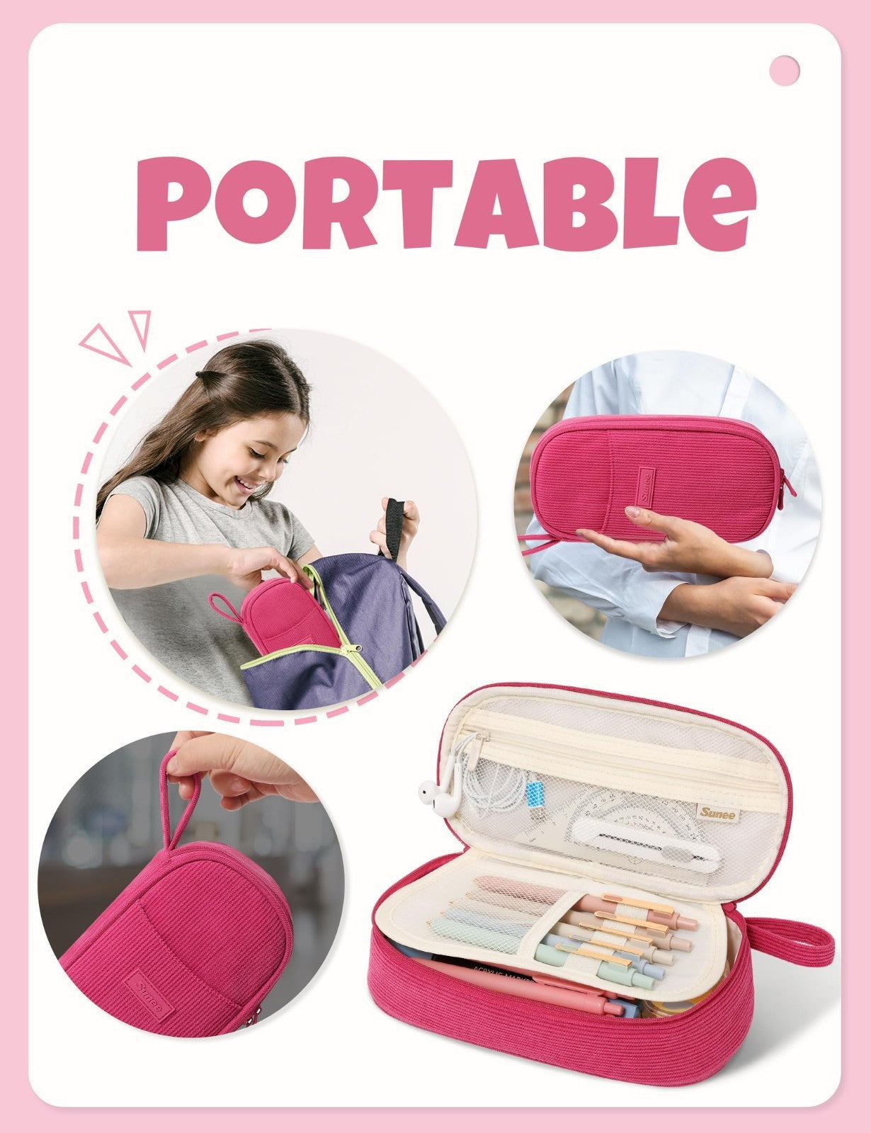 Cute Large Pencil Case, Soft Corduroy Zipper Pouch, Kawaii Pen Bag, School Suppl5
