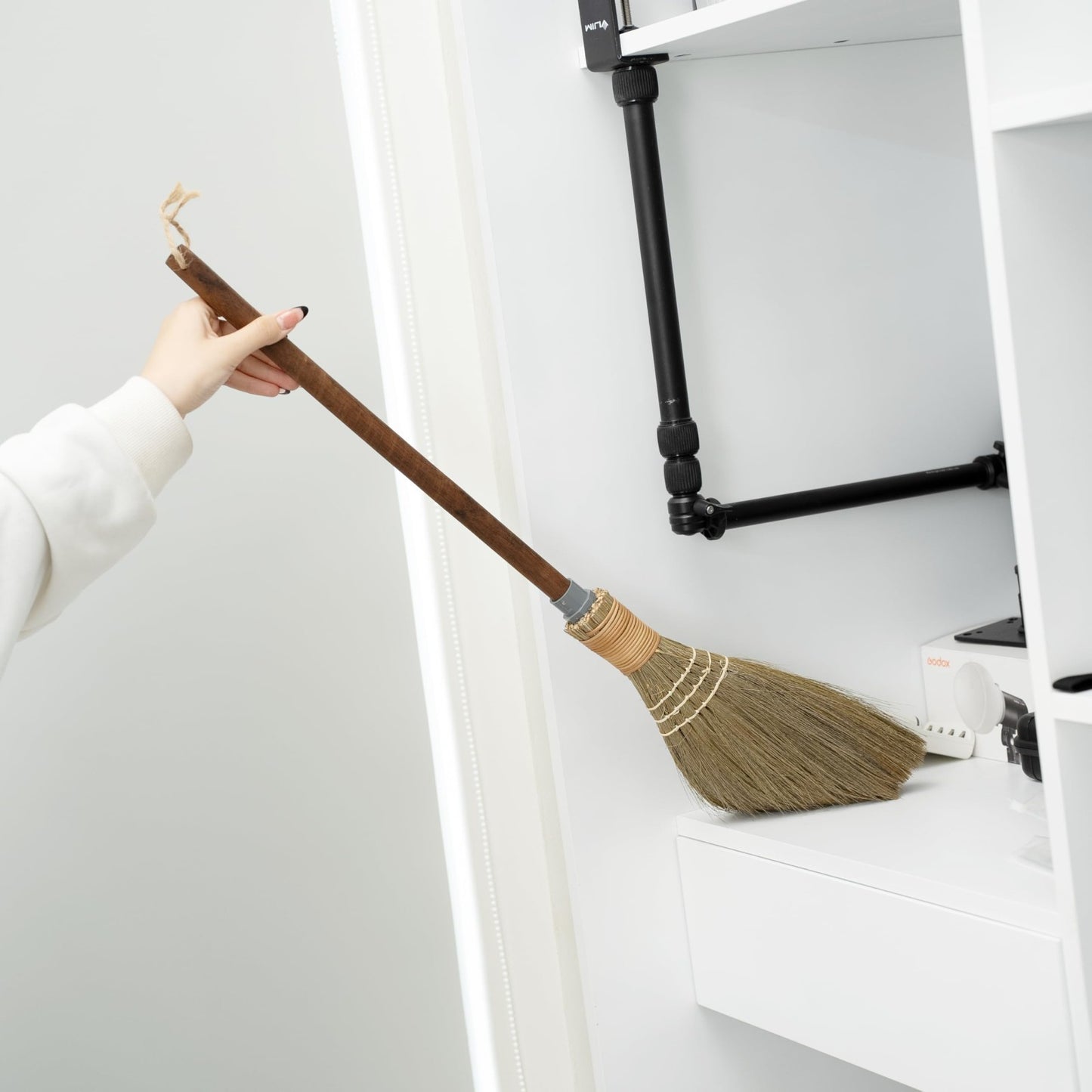 Natural Straw Whisk Broom with Brown Handle - Soft Indoor/Outdoor Cleaning Tool,2