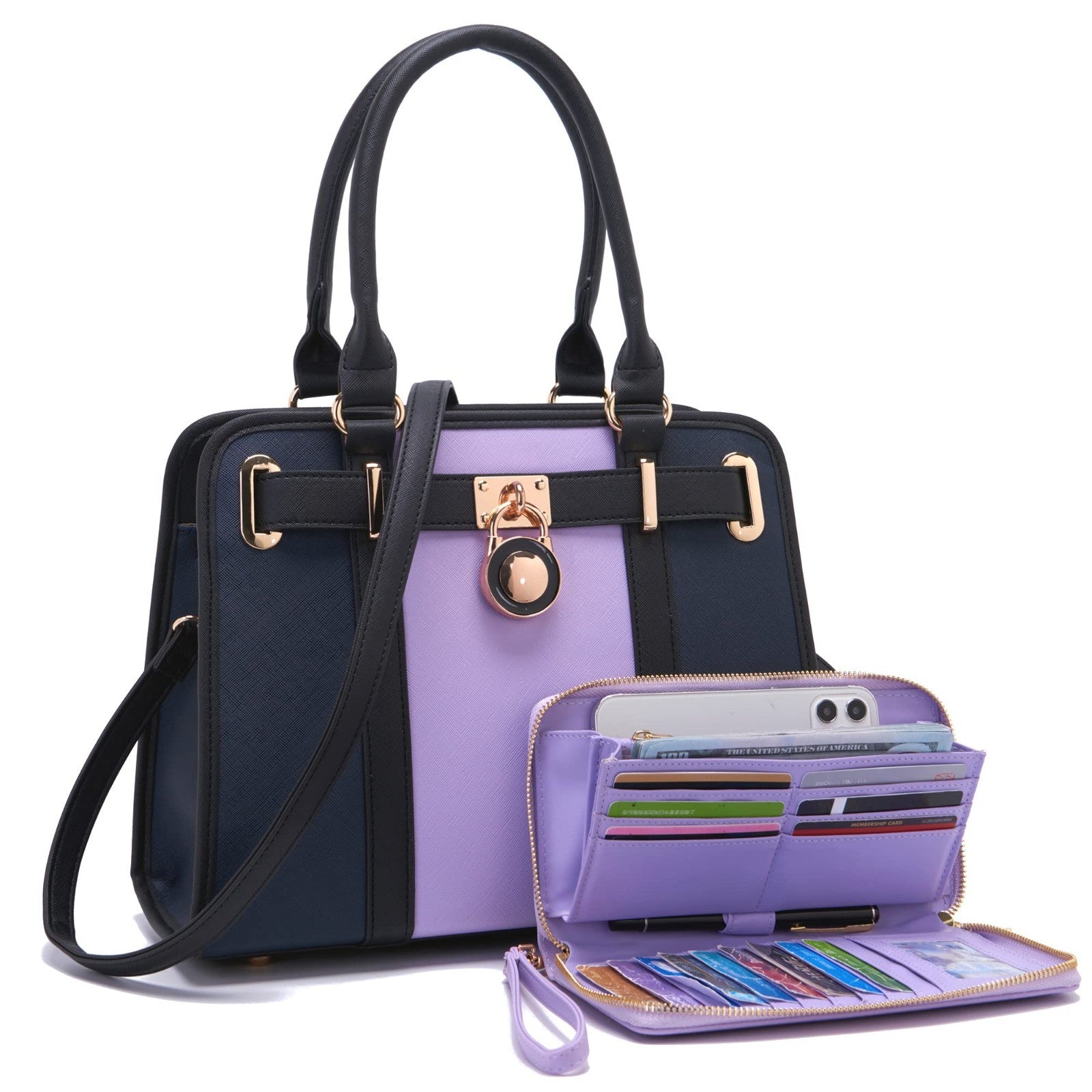 Stylish Structured Satchel Tote Handbag Set for Women with RFID Wallet - Chic &1