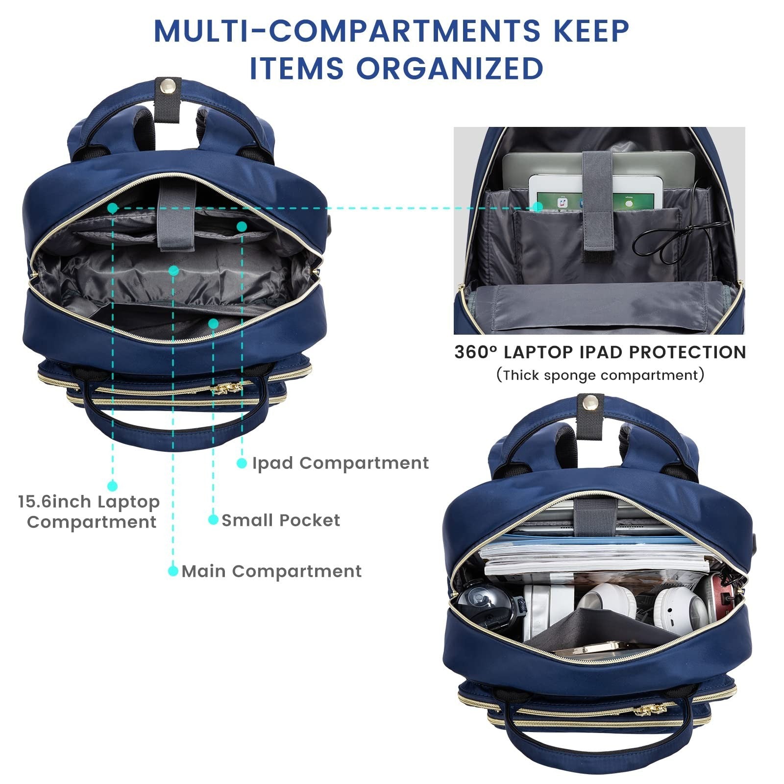 Stylish 17.3" Waterproof Laptop Backpack for Women & Men, Travel Work Purse, Nav7