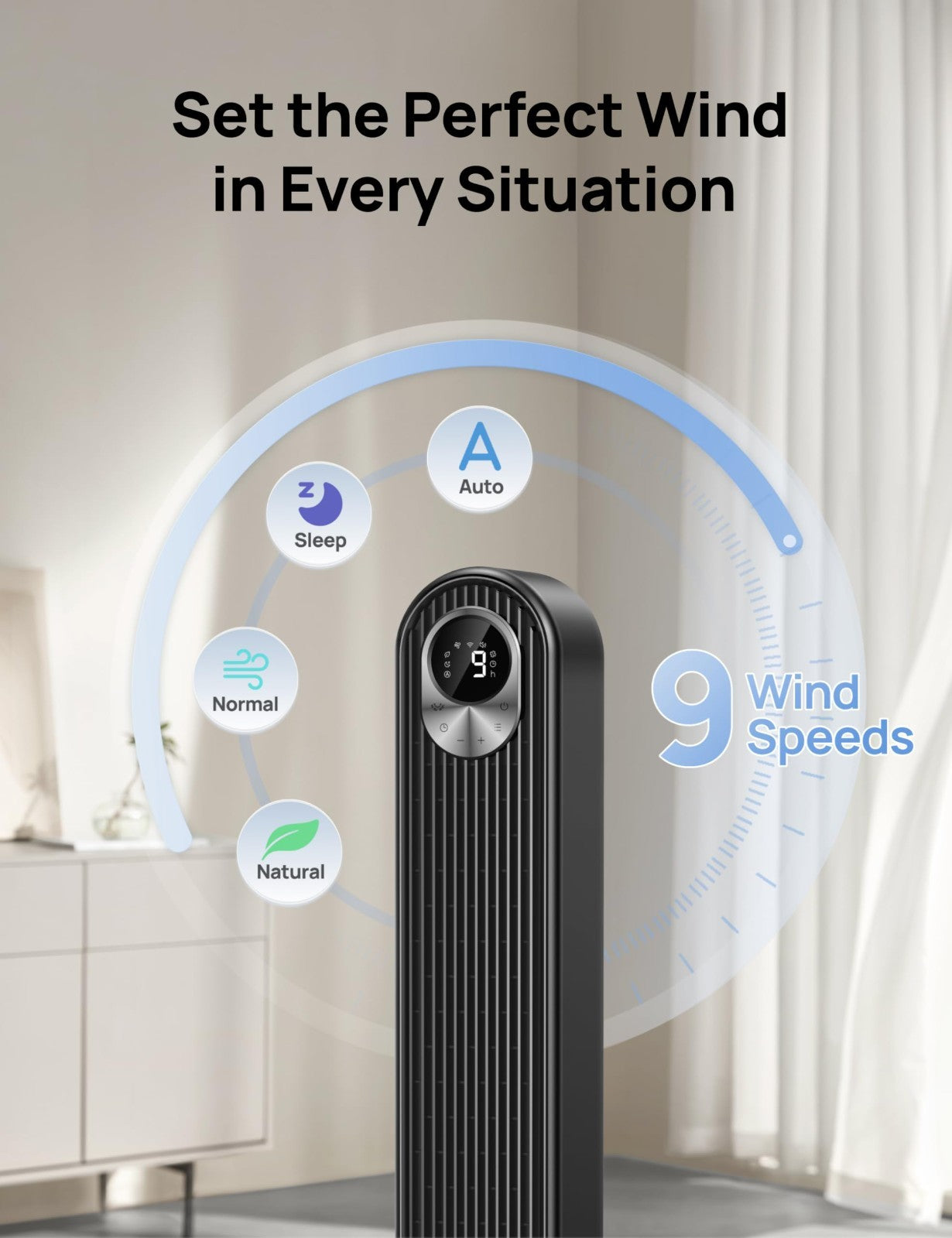 Bladeless Oscillating Tower Fan for Bedroom, Quiet Floor Standing Air Circulator4