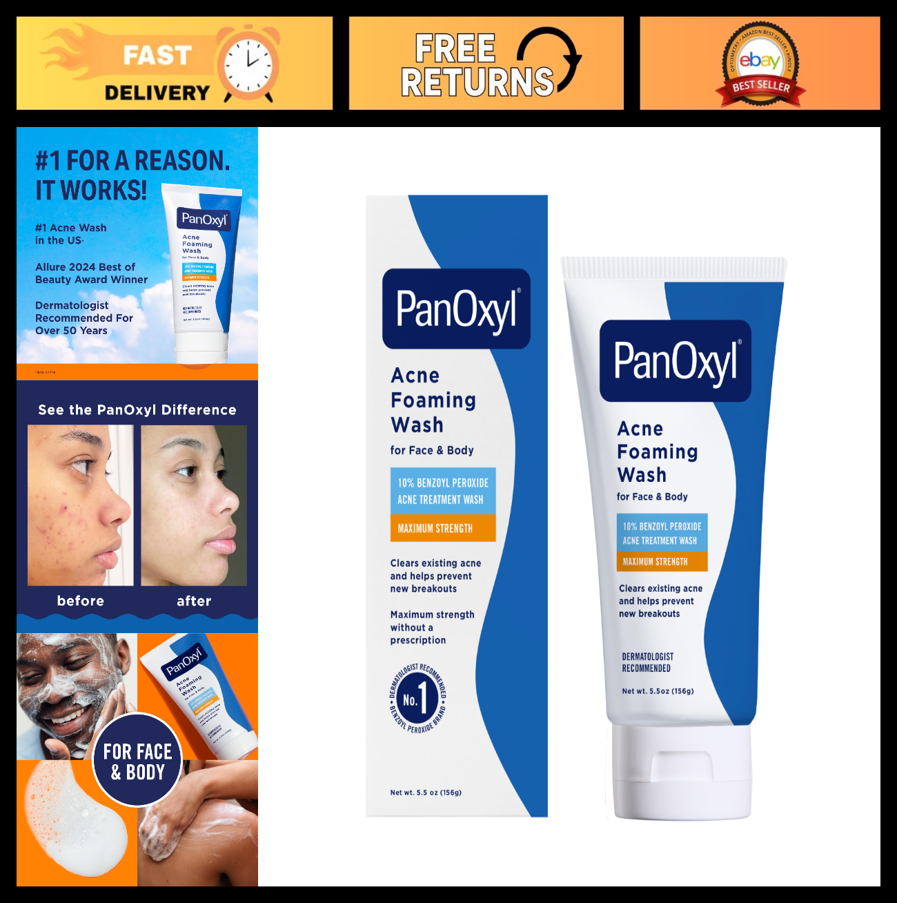 Maximum Strength Acne Foaming Wash 10% Benzoyl Peroxide, Daily Cleanser for Face0