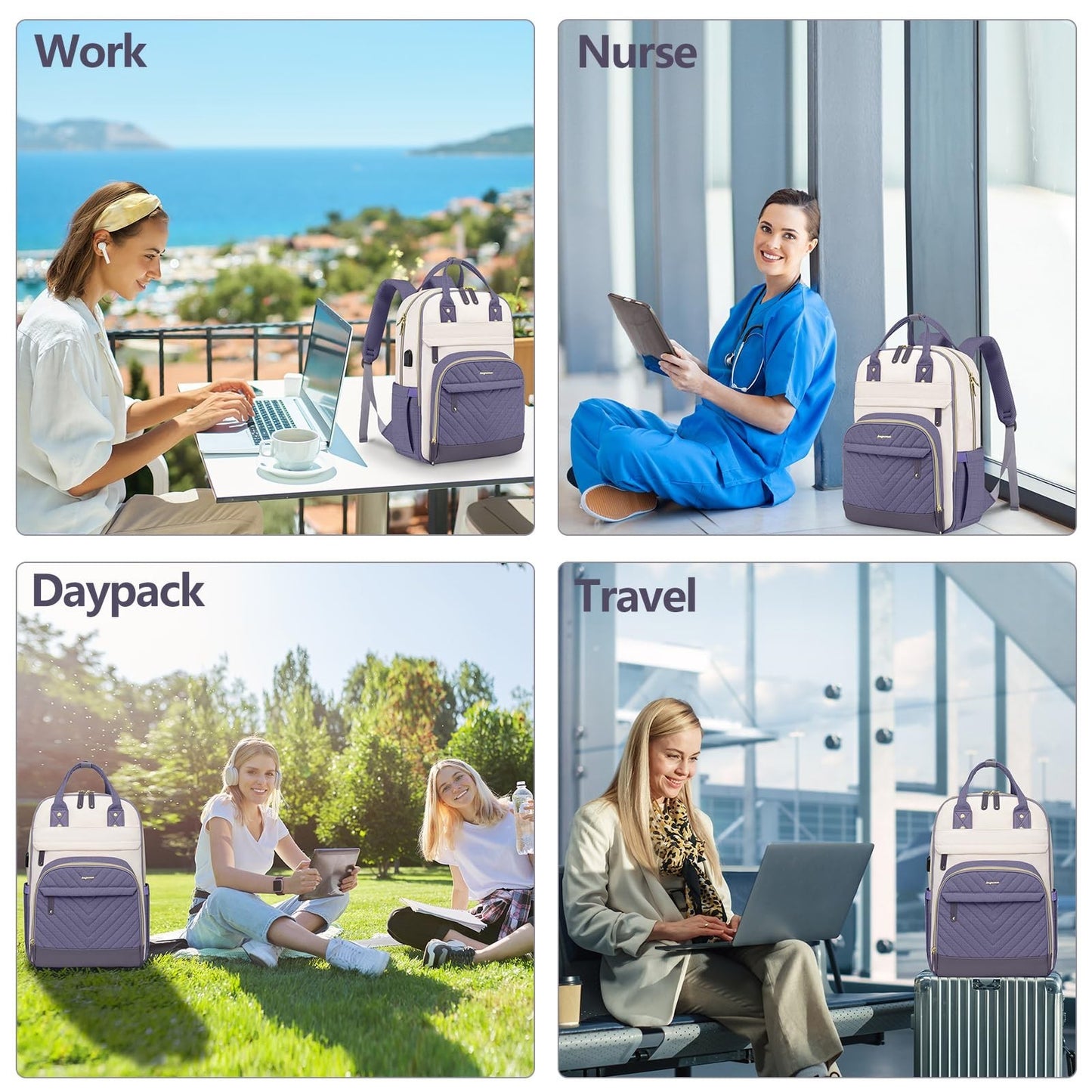 Stylish 17.3" Laptop Backpack for Women   Travel Work Bag with USB Charger5