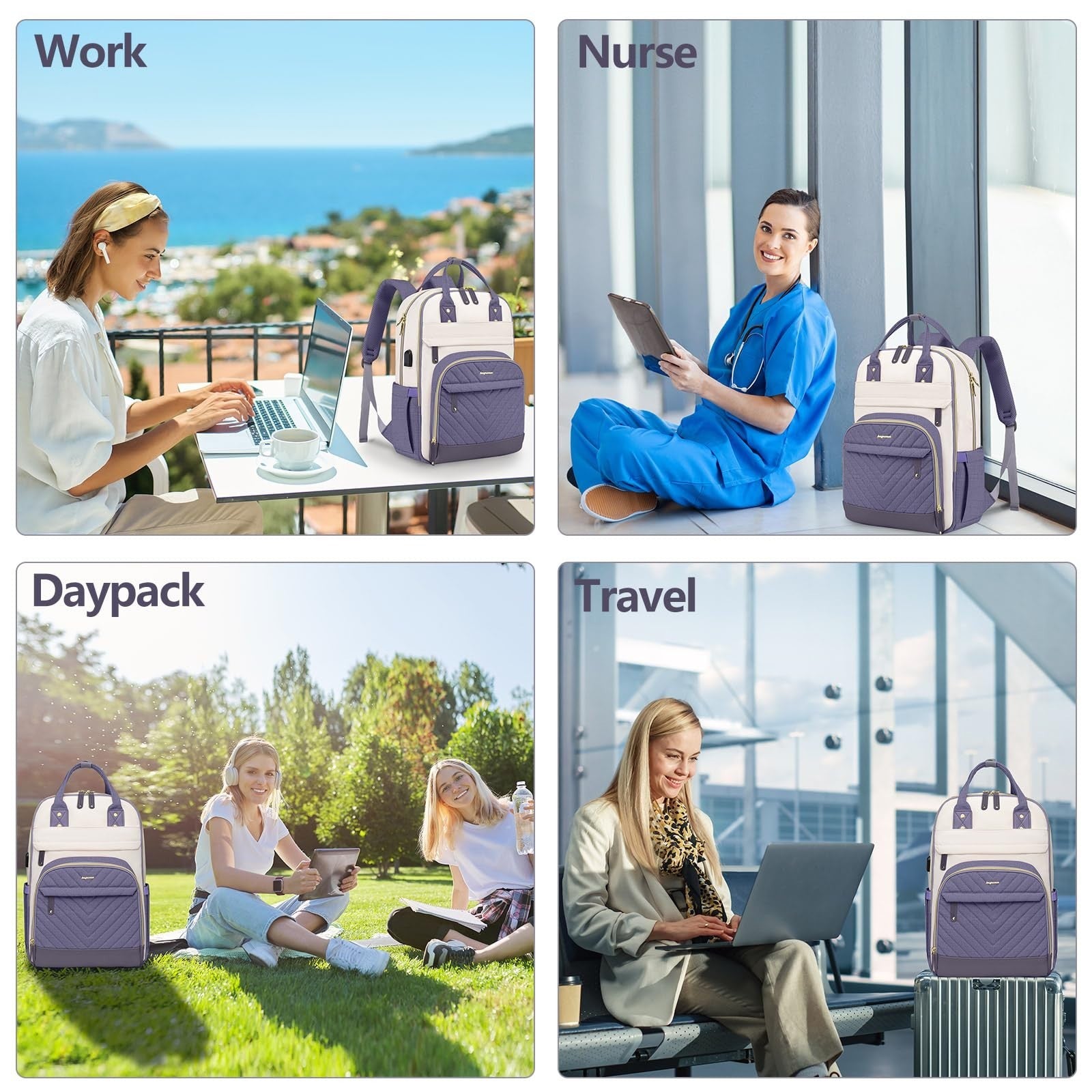 Stylish 17.3" Laptop Backpack for Women   Travel Work Bag with USB Charger5