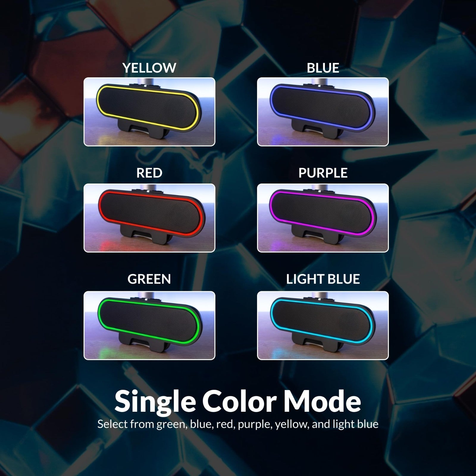 USB Powered Speaker Bar with LED Lights for PC & Mac, Clamps to Monitors, Music5