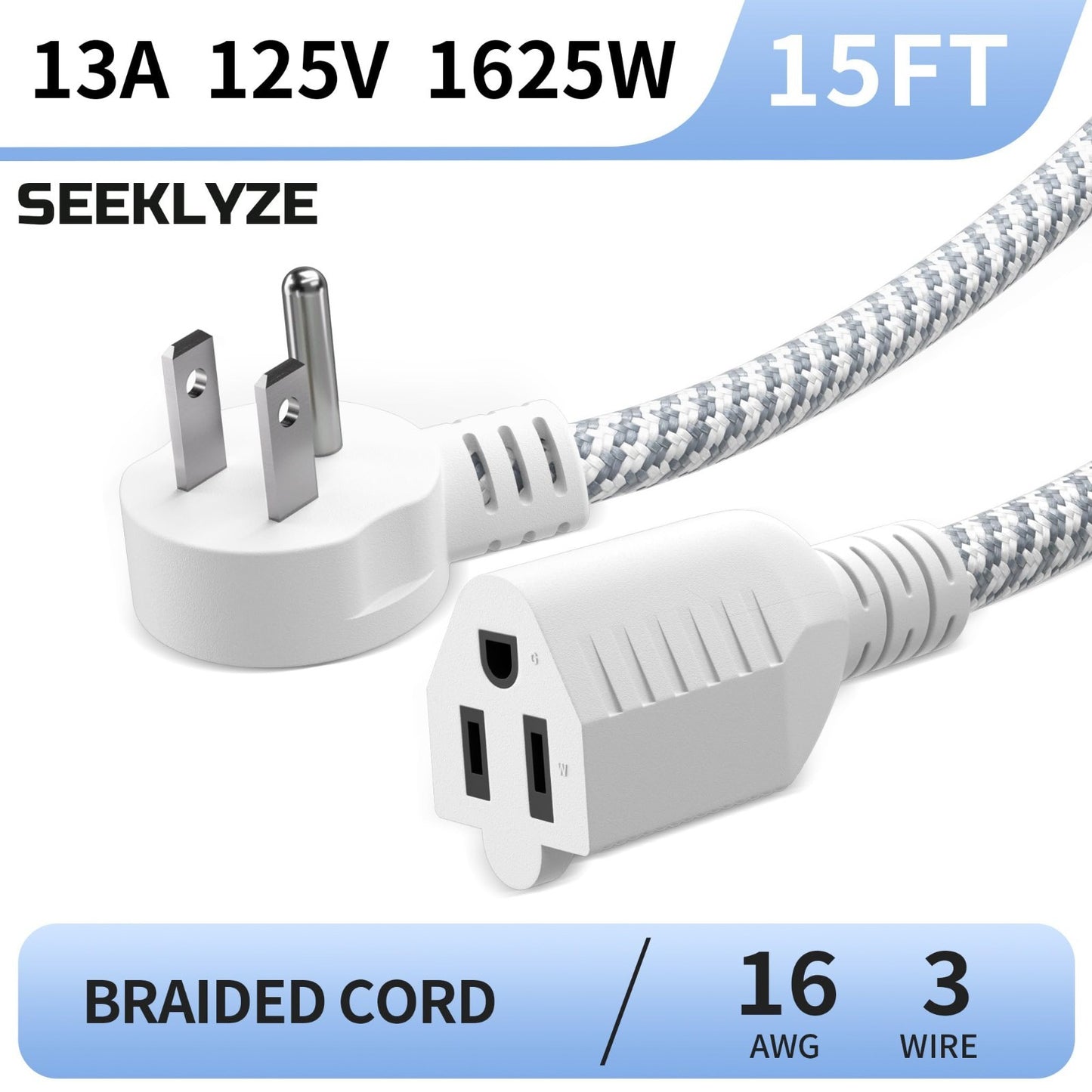 15FT 16 Gauge Braided Extension Cord, Flat Plug Power Cord for Indoor Use2