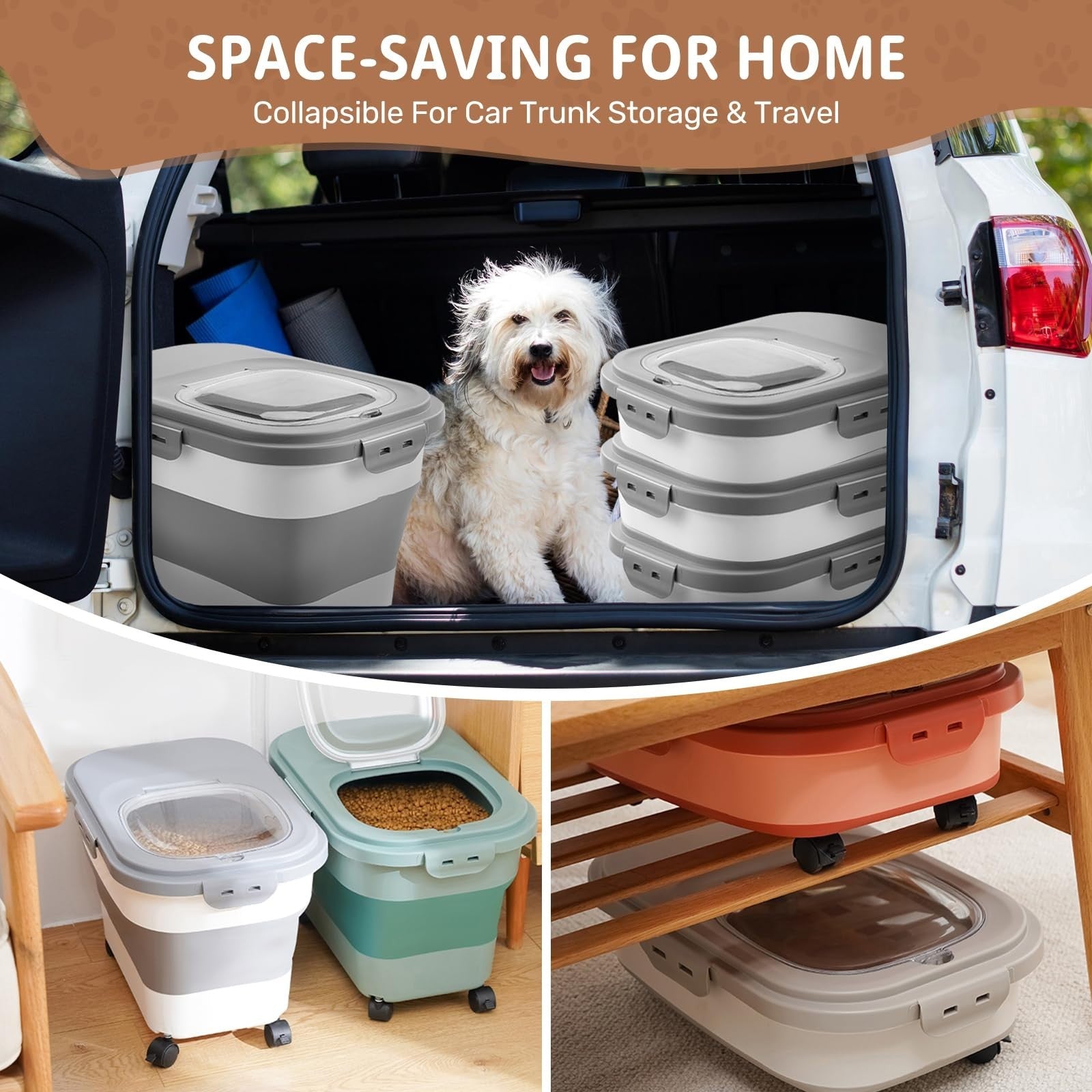 Collapsible Dog Food Storage Container 20LB - 2 Pack with Travel Bowl & Scoop, K4