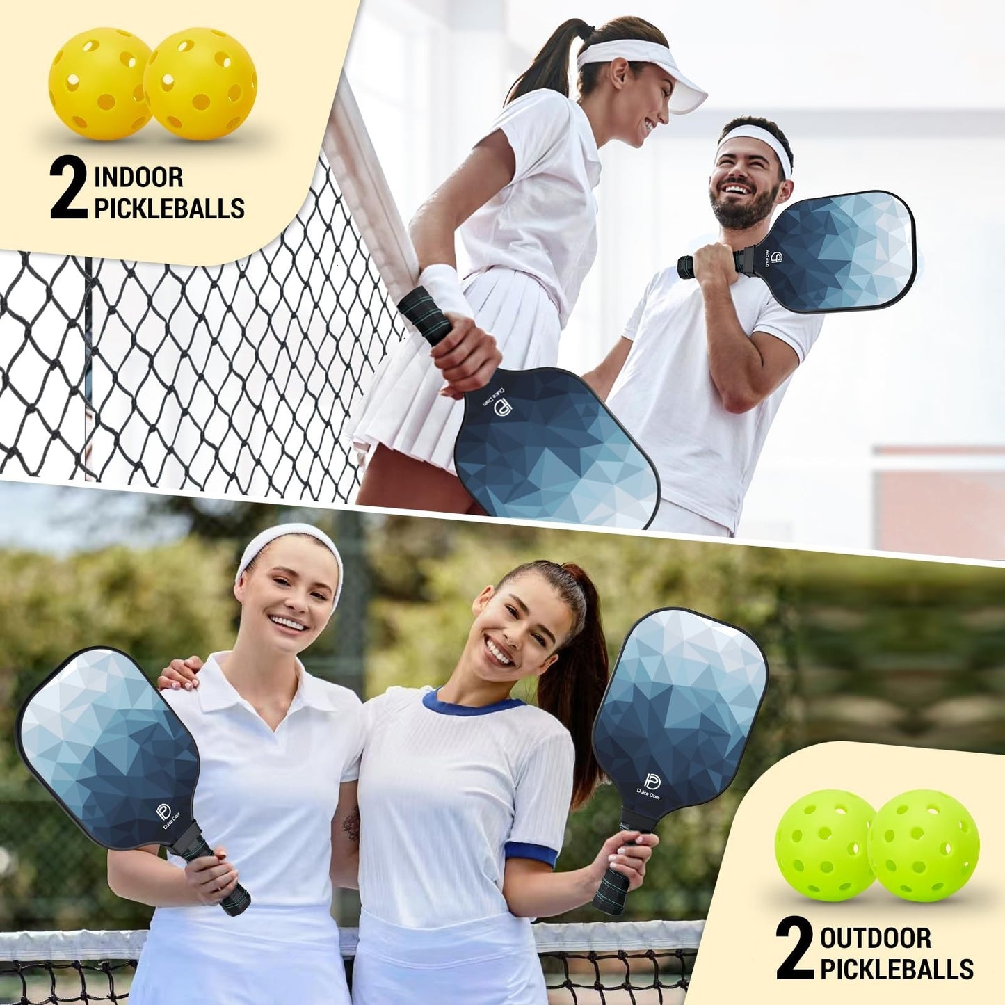 Pickleball Paddles Set of 2/4 - USAPA Approved Fiberglass Graphite Rackets & Bag6