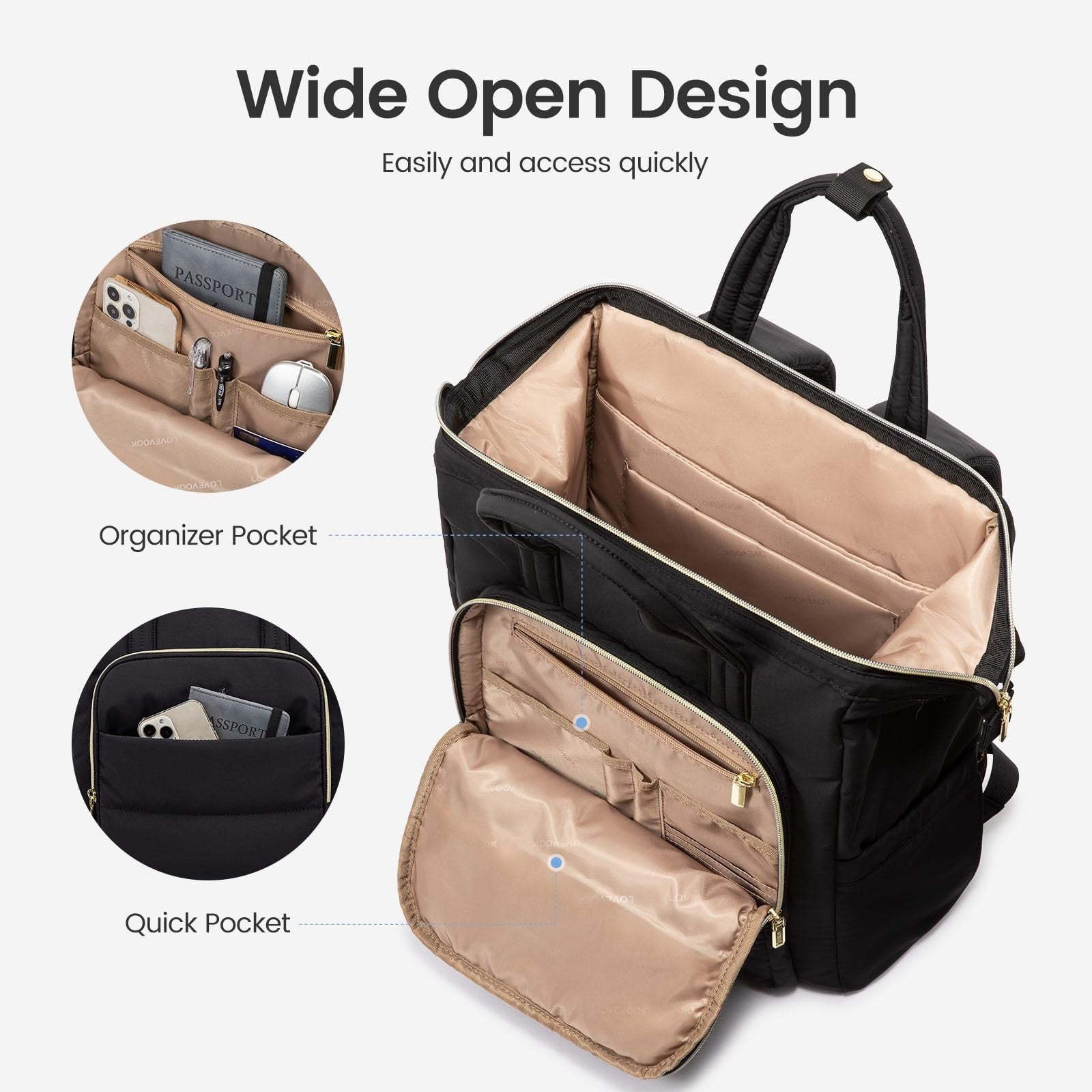 Lightweight 15.6" Laptop Backpack for Women, Quilted Travel Bag, College Daypack3