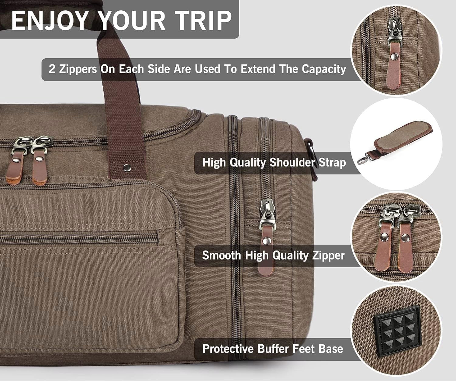 Large Canvas Duffle Bag - Outdoor Shoulder Travel Tote, Overnight Weekender Lugg3