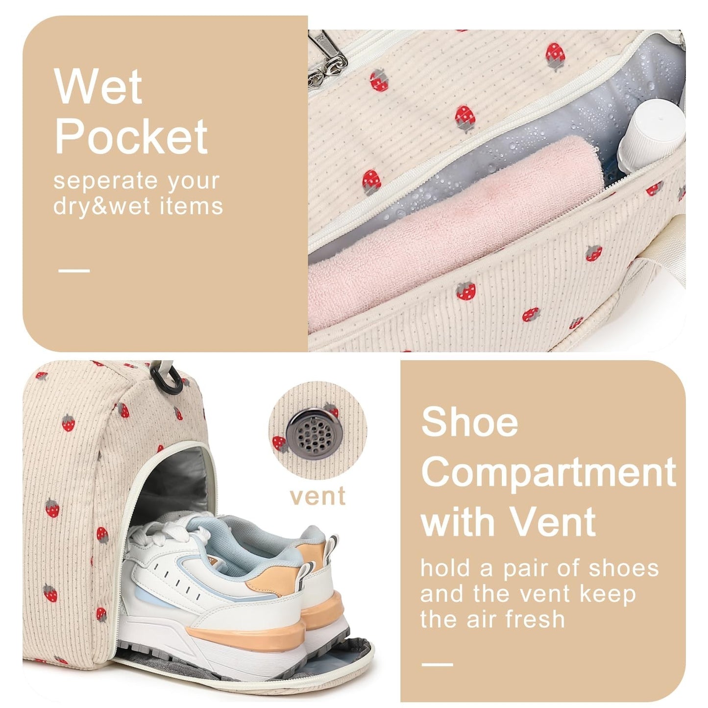 Cute Girls Duffle Bag with Shoes Compartment & Wet Separation - Waterproof Gym &5