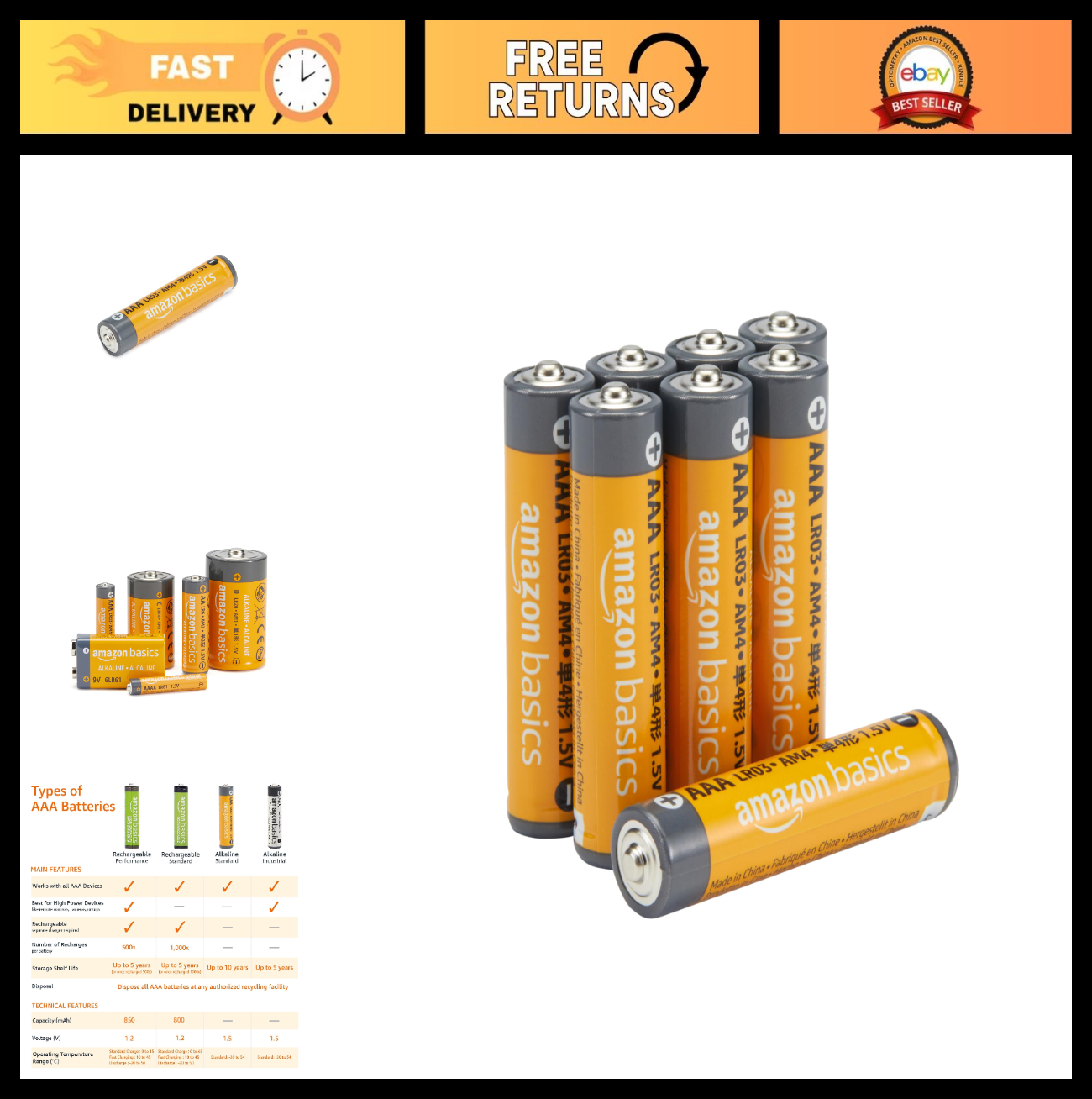 AAA Alkaline Batteries 8 Count   Long Lasting, 1.5V, 10 Year Shelf Life, Leak Pr0
