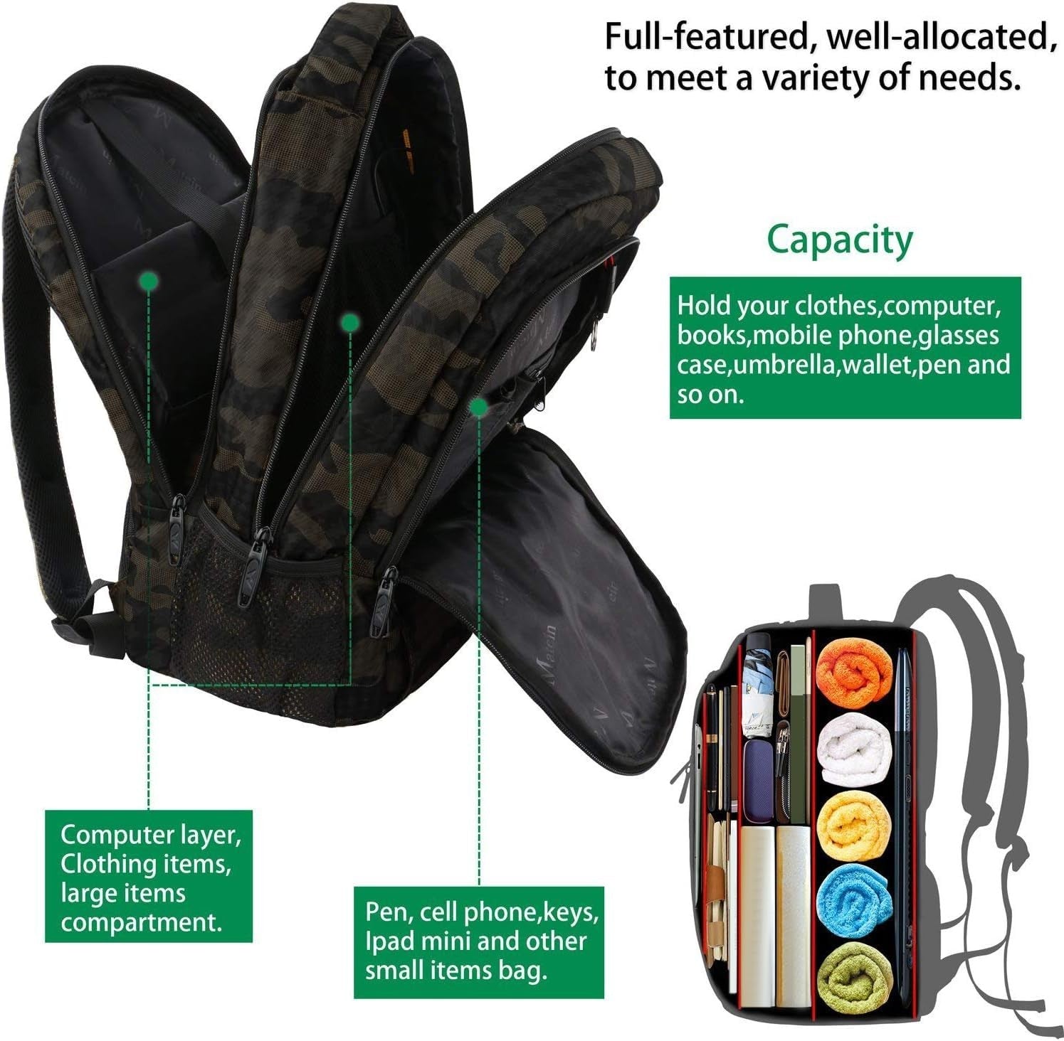 15.6" Laptop Backpack, Business Daypack for Work & College, Travel Friendly3