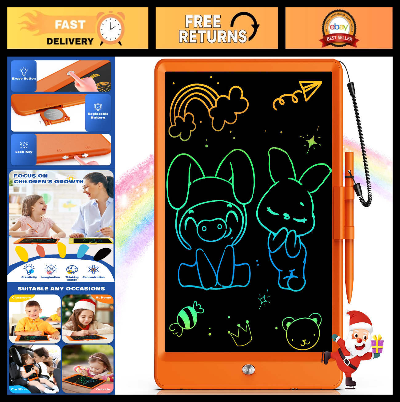 10" LCD Writing Tablet for Kids 3 8   Doodle Board, Electronic Drawing Pad, Gift0
